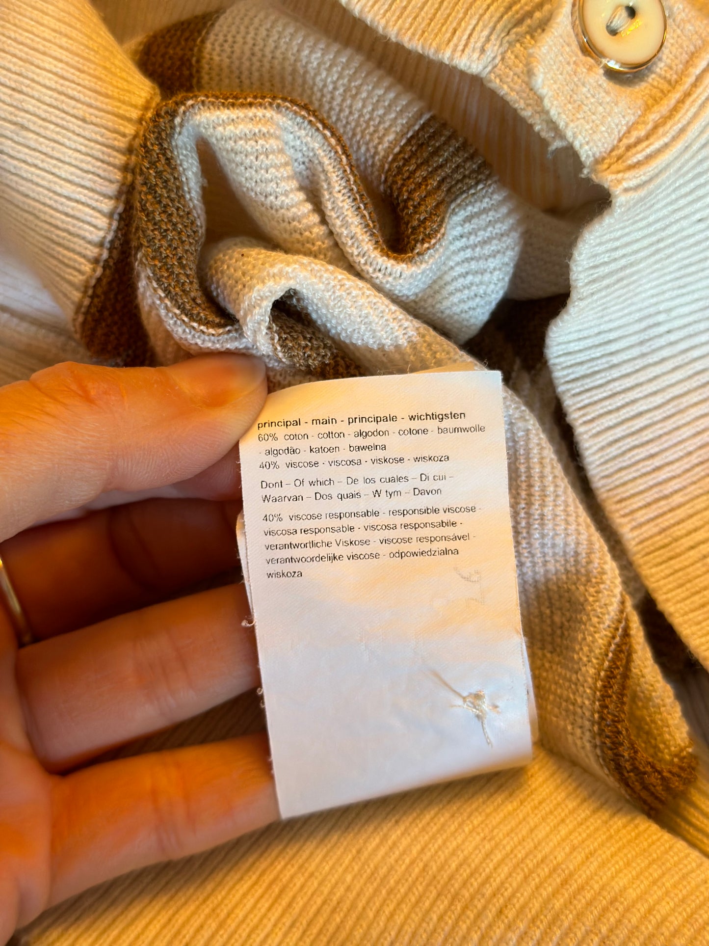 Cardigan en maille fine blanc à rayures marron clair T.36 oversize