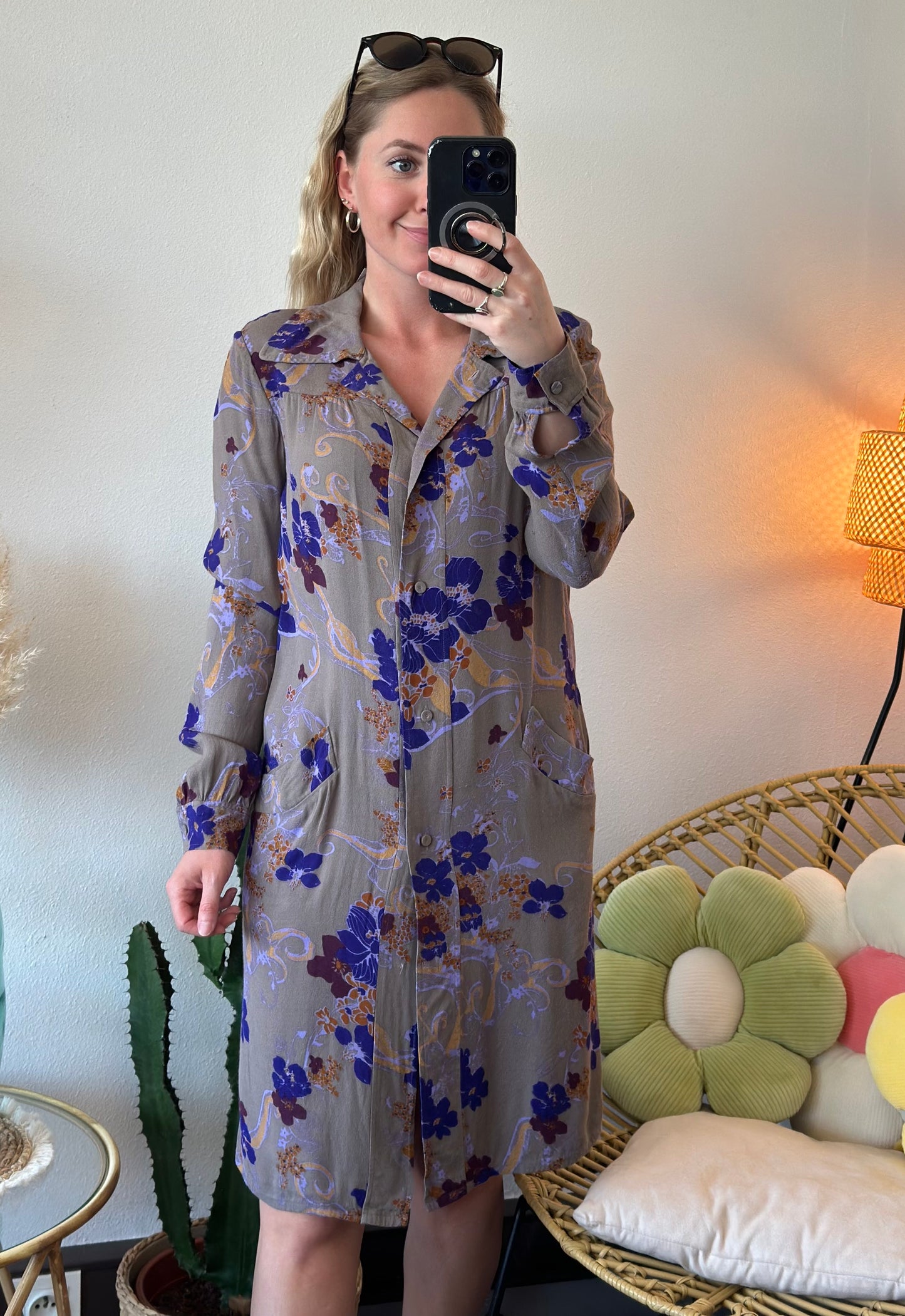 Robe chemise coupe midi à motifs colorés T.38