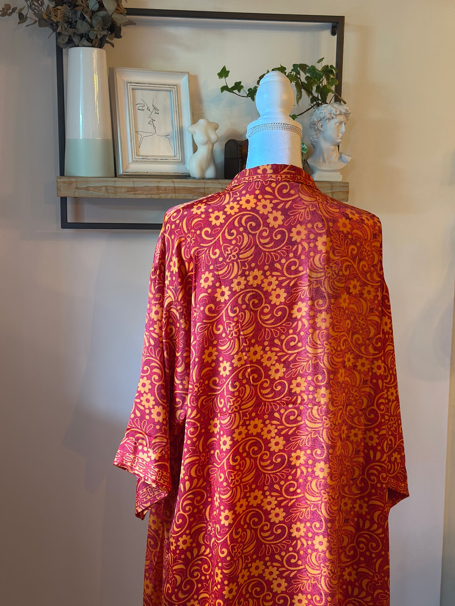 Kimono long fleuri orange rouge - Goa Paris neuf T.36/38