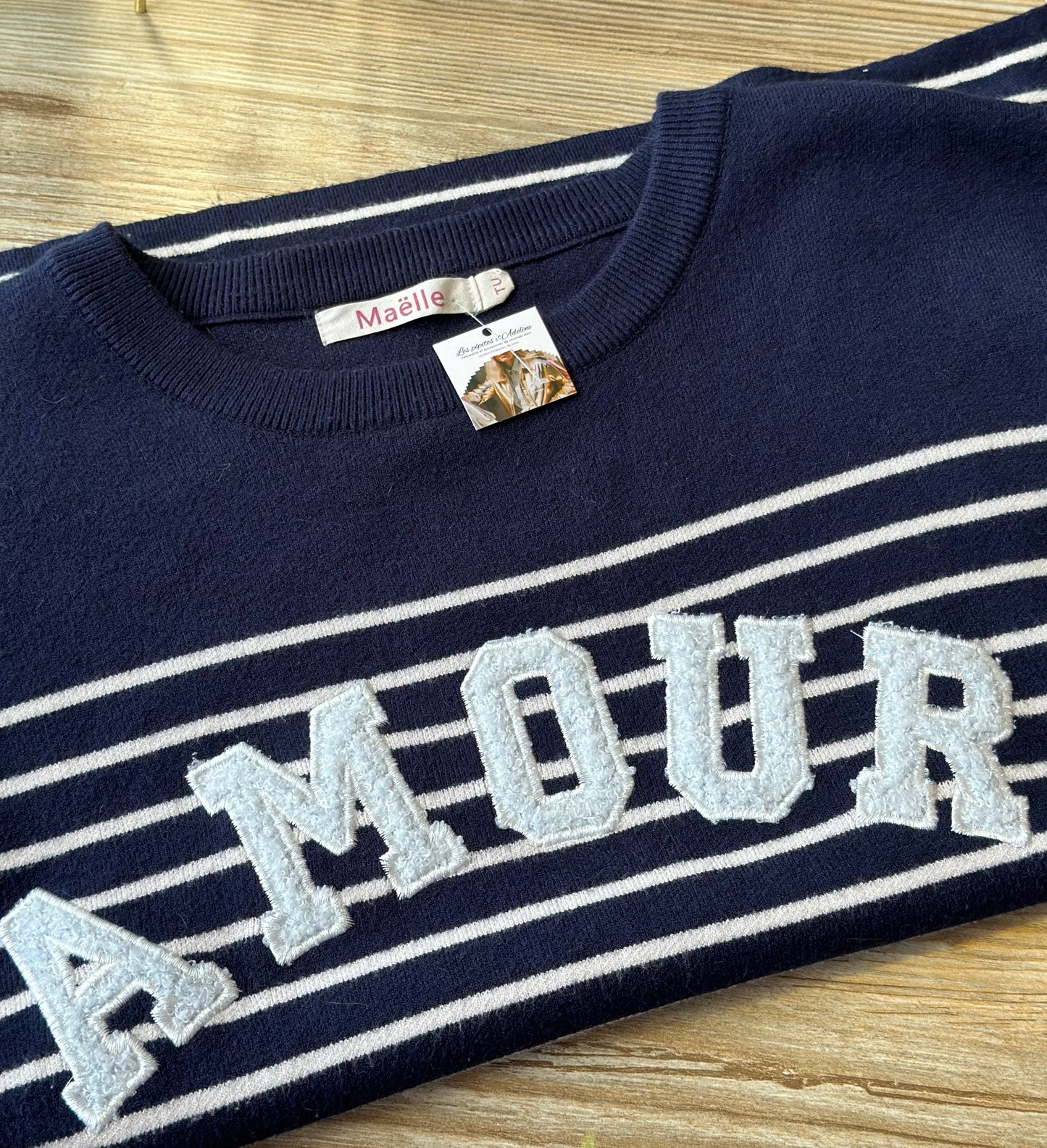 Pull marinière à imprimé "Amour", T.U