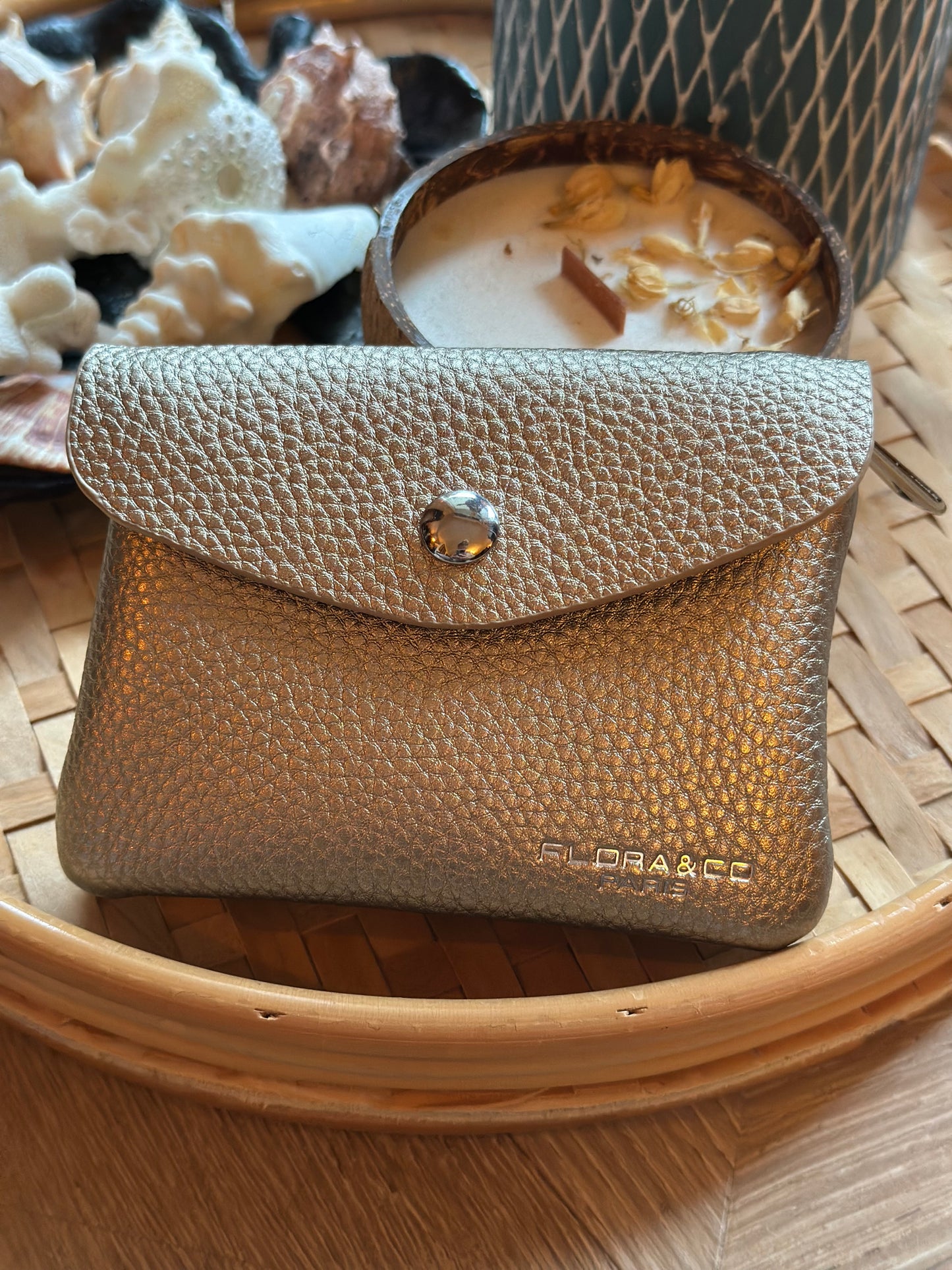 Porte-monnaie taupe métal Flora & Co ligne Bobby – Neuf