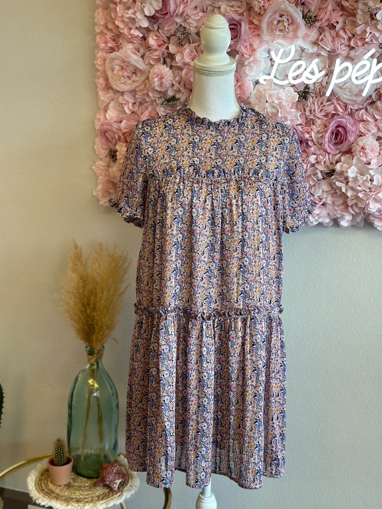 Robe fluide à motifs fleuris avec lurex, T.36