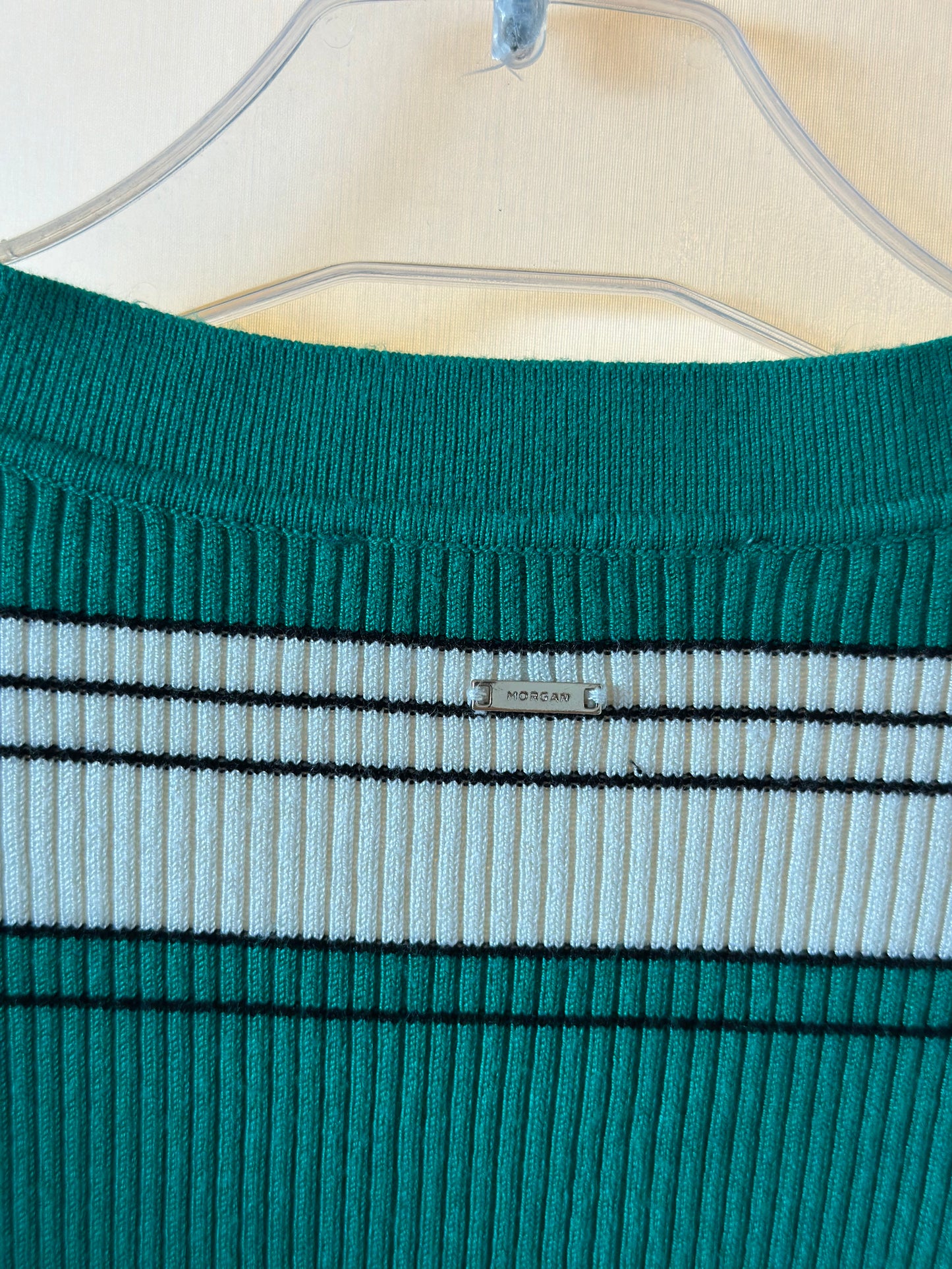 Top à rayures vert, blanc et noir T.34/36