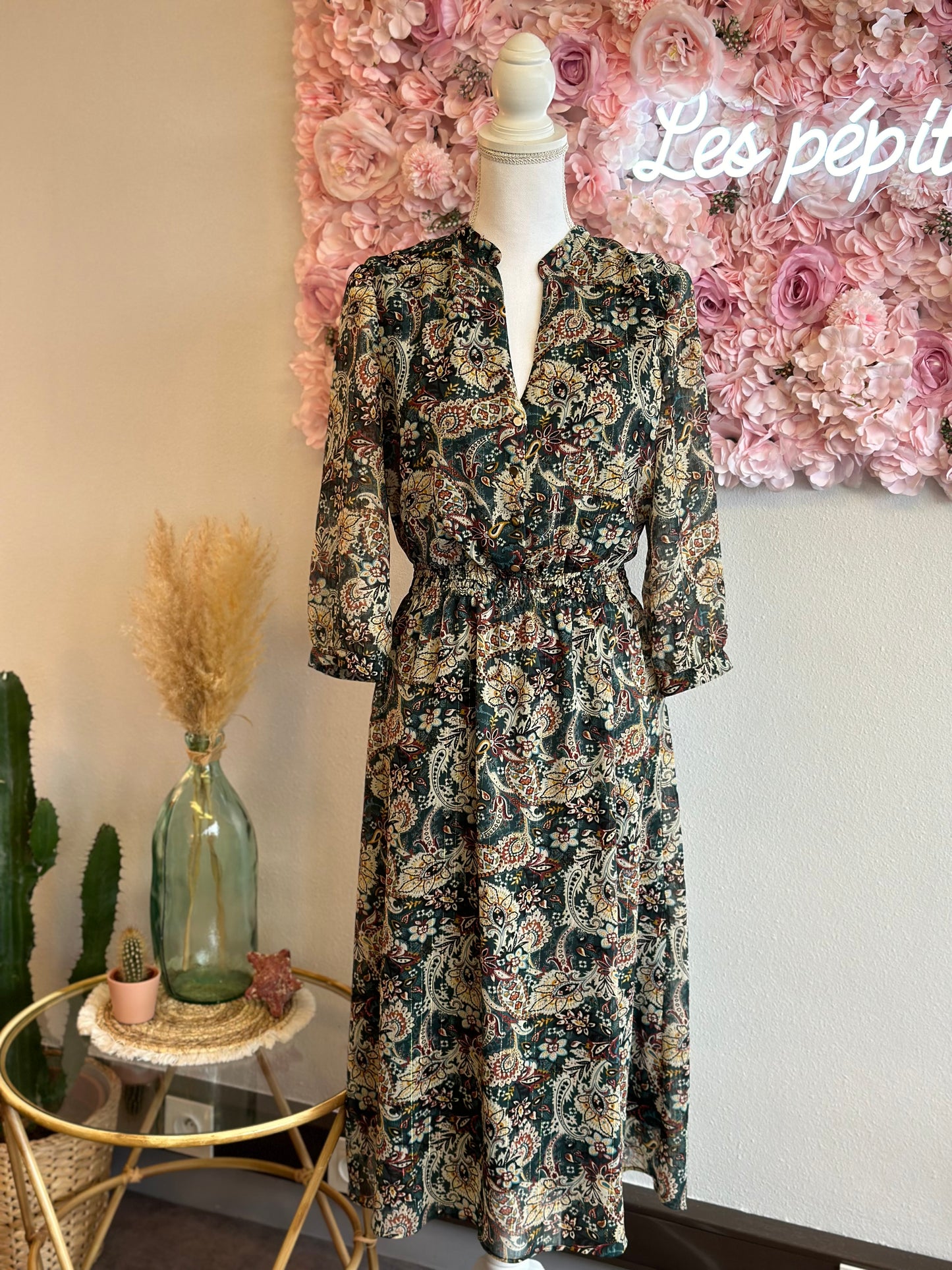 Robe mi-longue à motifs fleuris cachemire Paisley, T.38