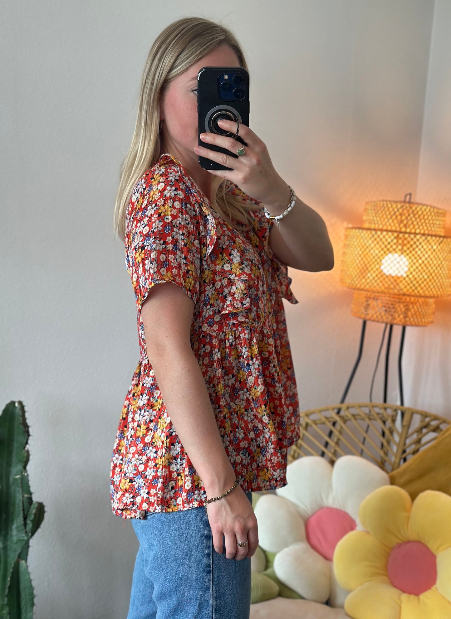 Blouse d'été à coupe fluide motifs fleuris colorés, T.36/38