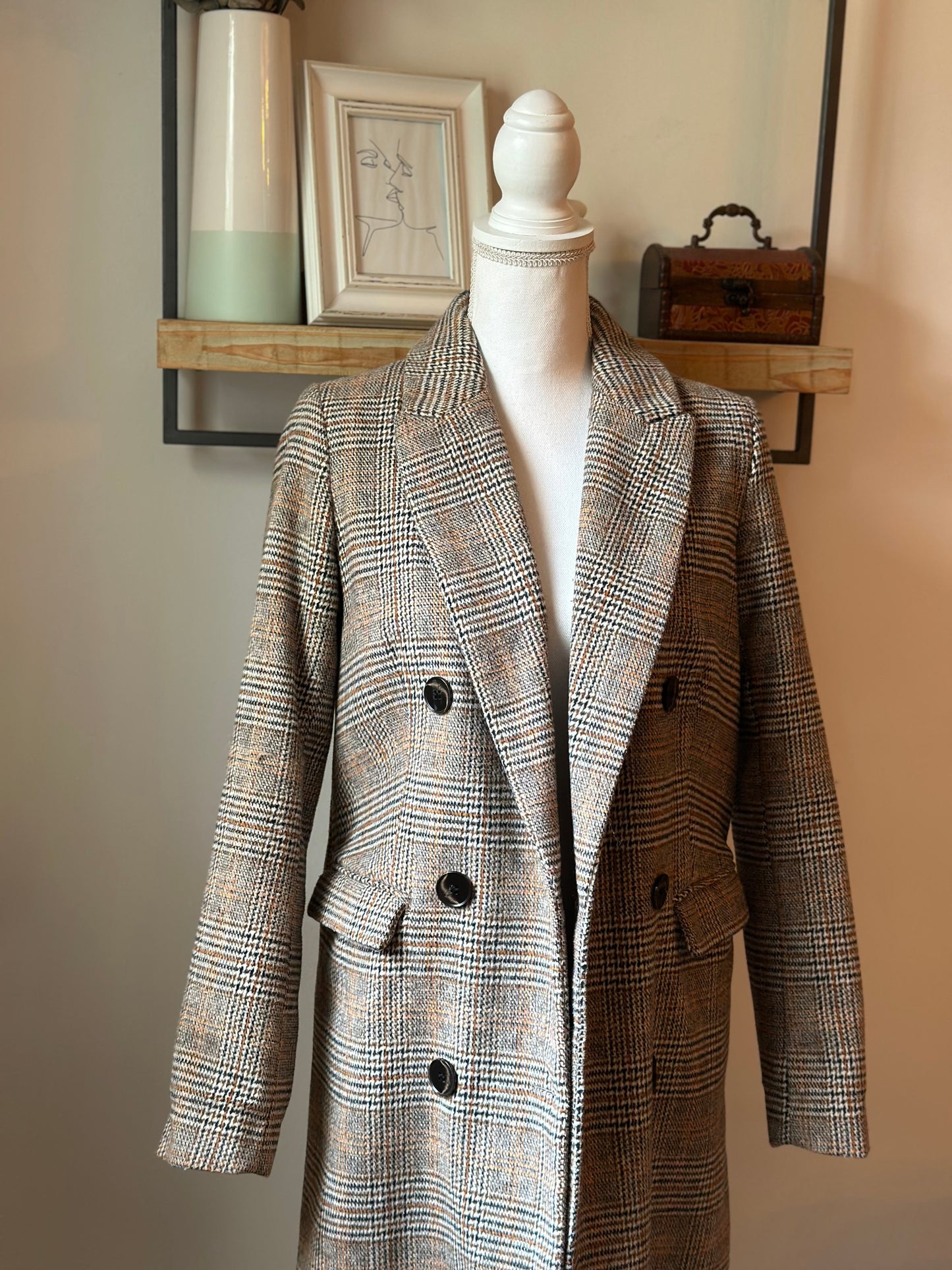 Manteau long pied-de-poule en laine T.34