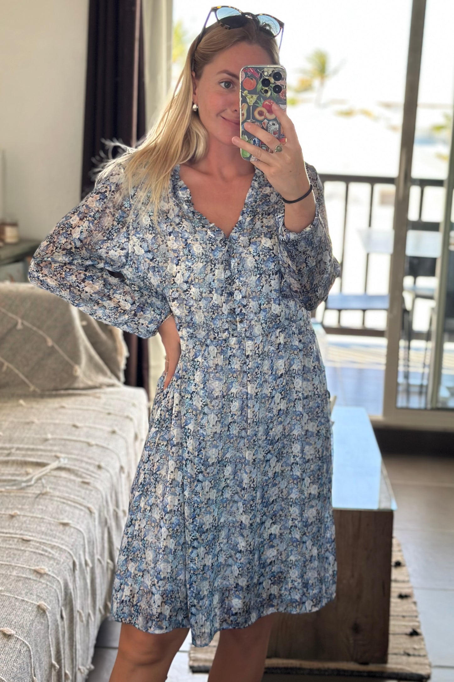 Robe fluide à imprimé fleuri bleu T.36/38