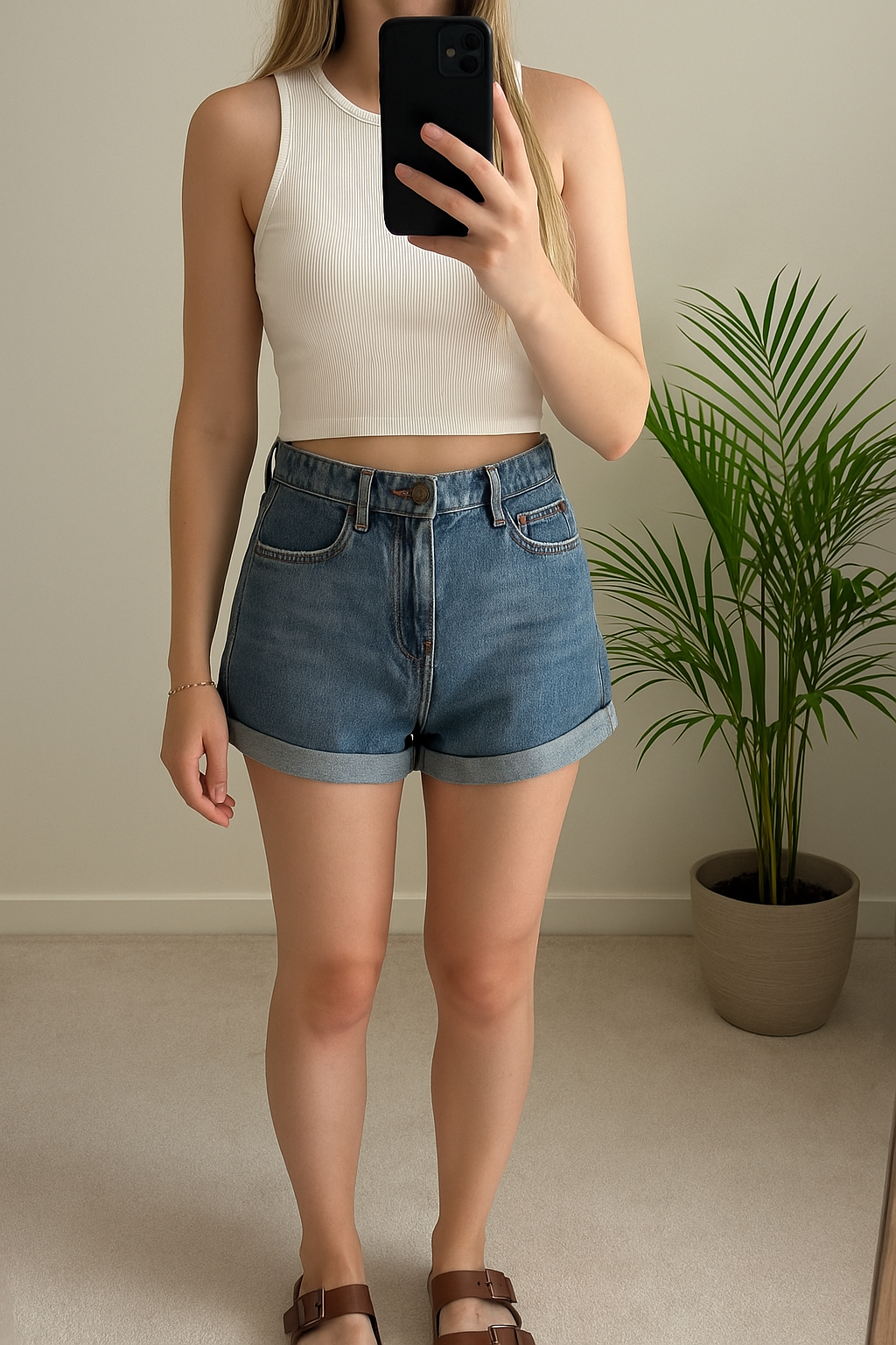 Short en jean bleu brut taille haute T.34