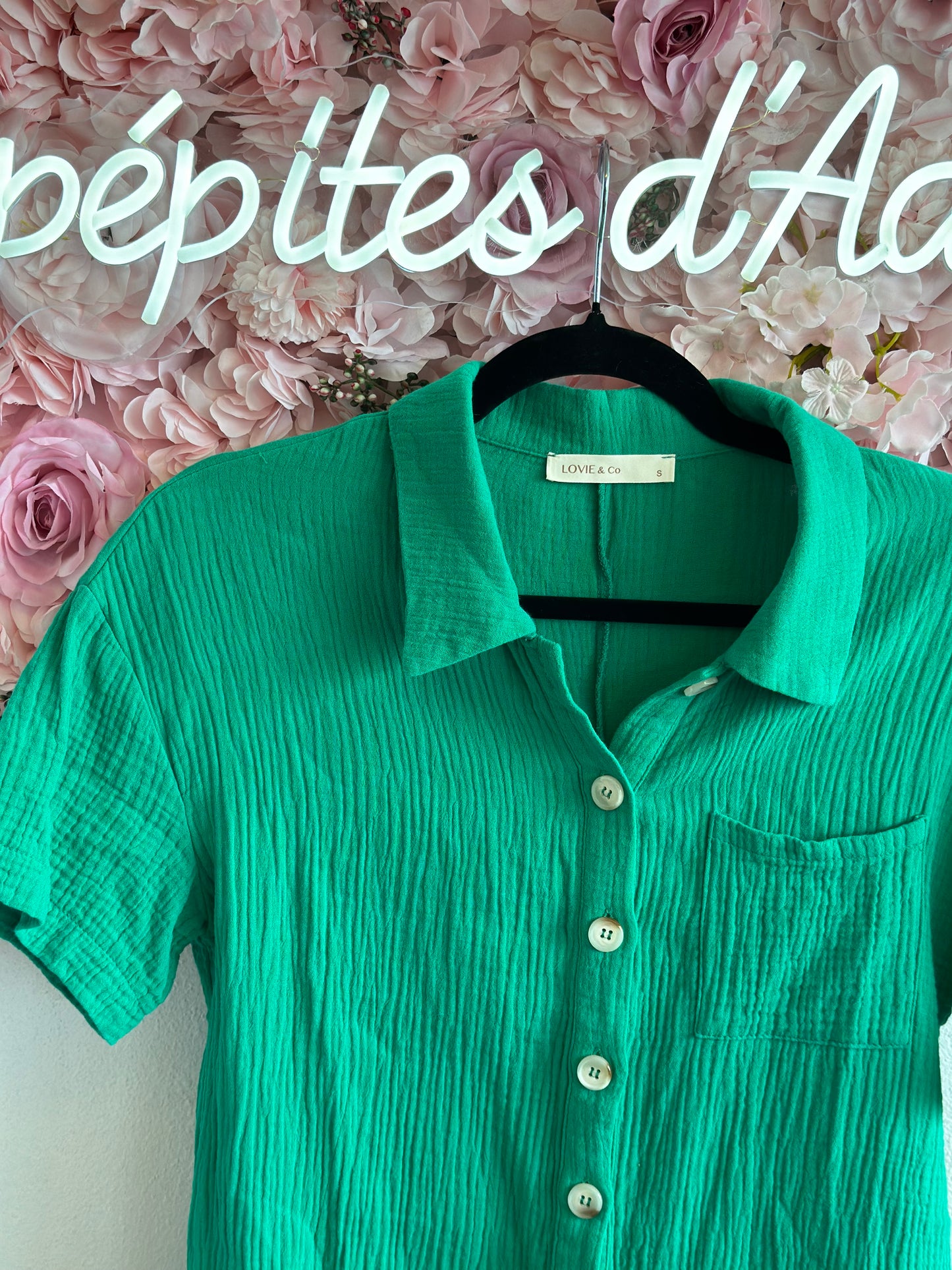 Combishort en gaze de coton vert T.36