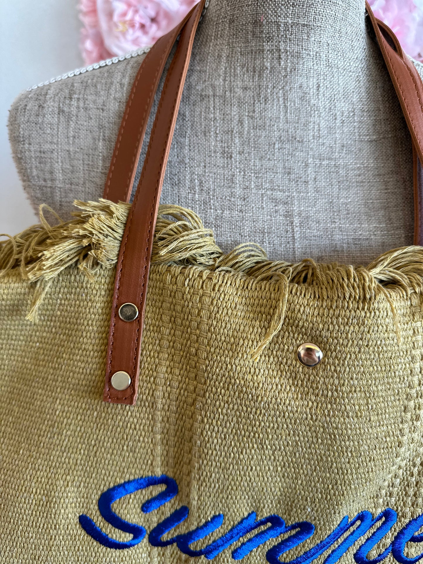 Sac cabas en osier porté épaule, imprimé Summer Vibes
