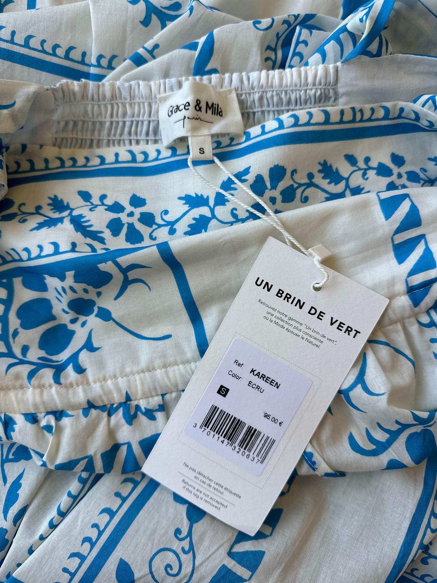 Robe d’été longue bohème imprimé fleuri bleu modèle Kareen T.36 neuve