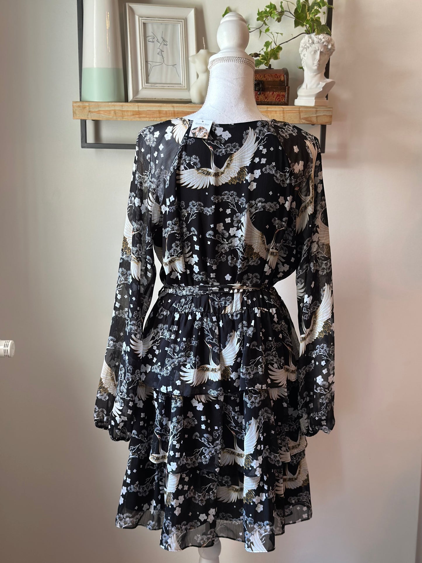 Robe midi imprimé fleuri et oiseaux T.42
