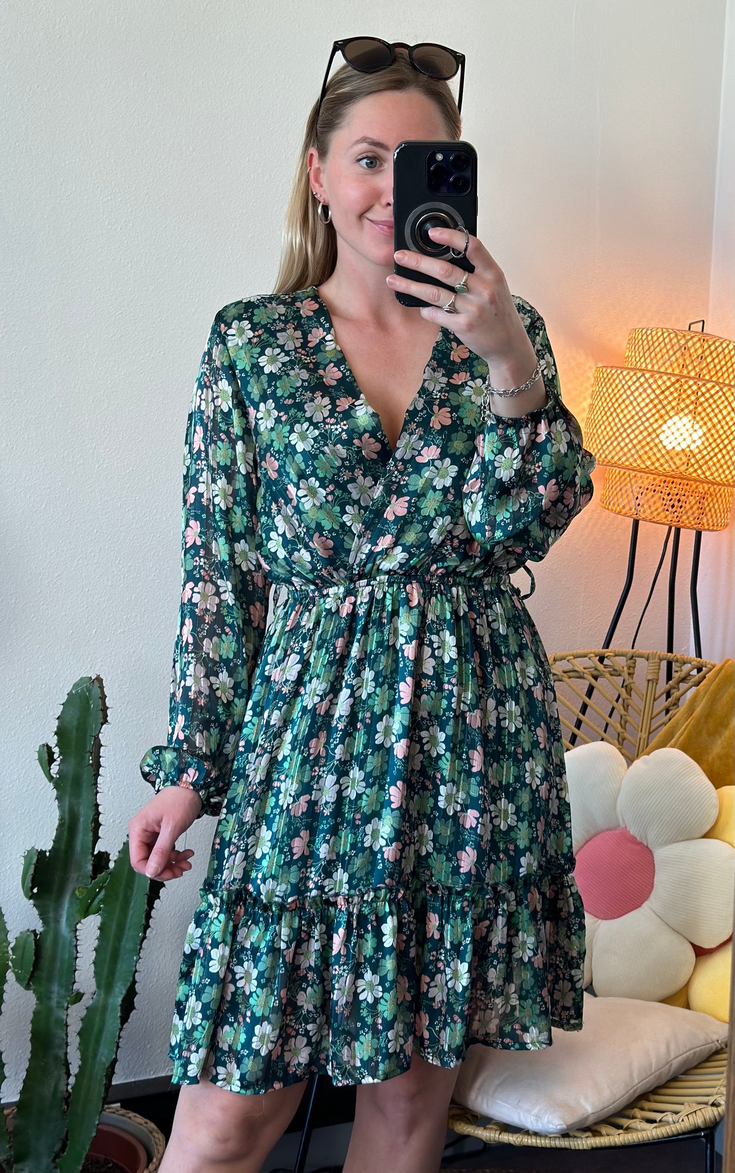 Robe midi verte à imprimé floral, T.36