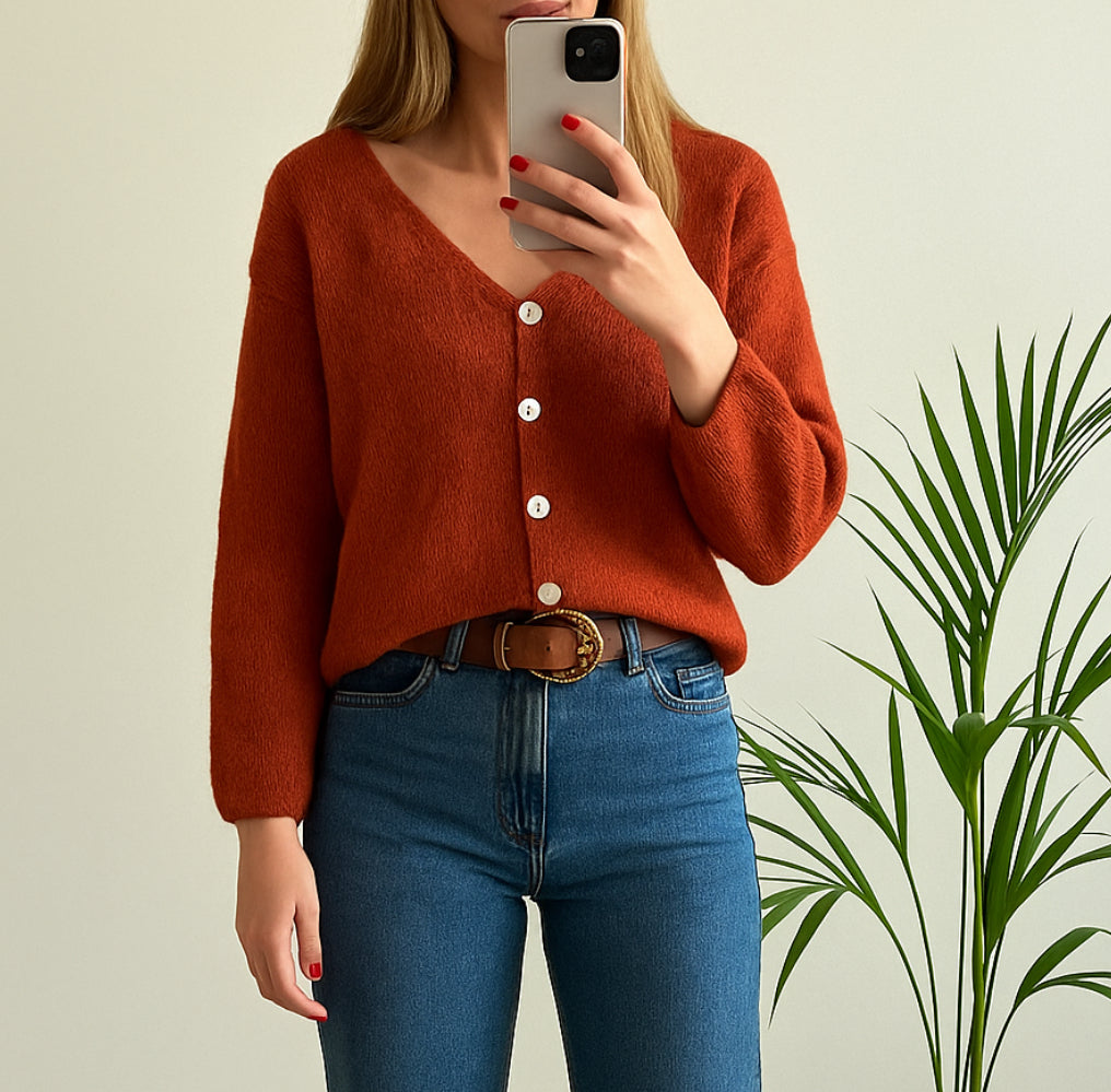 Gilet pull en mohair rouille réversible T.U