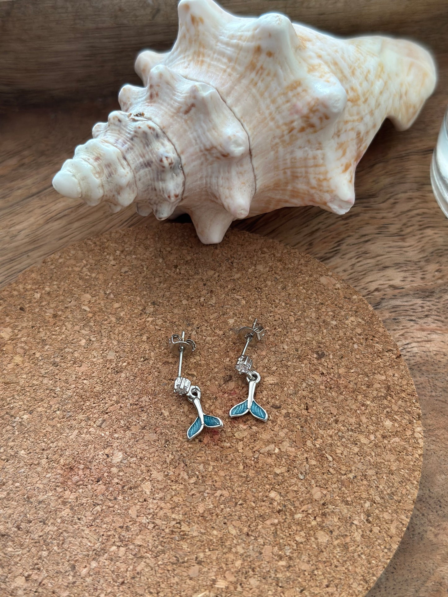 Boucles d’oreilles pendantes sirène – argent & bleu – neuves