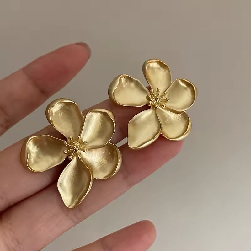 Boucles d’Oreilles Fleur en Acier Inoxydable Doré