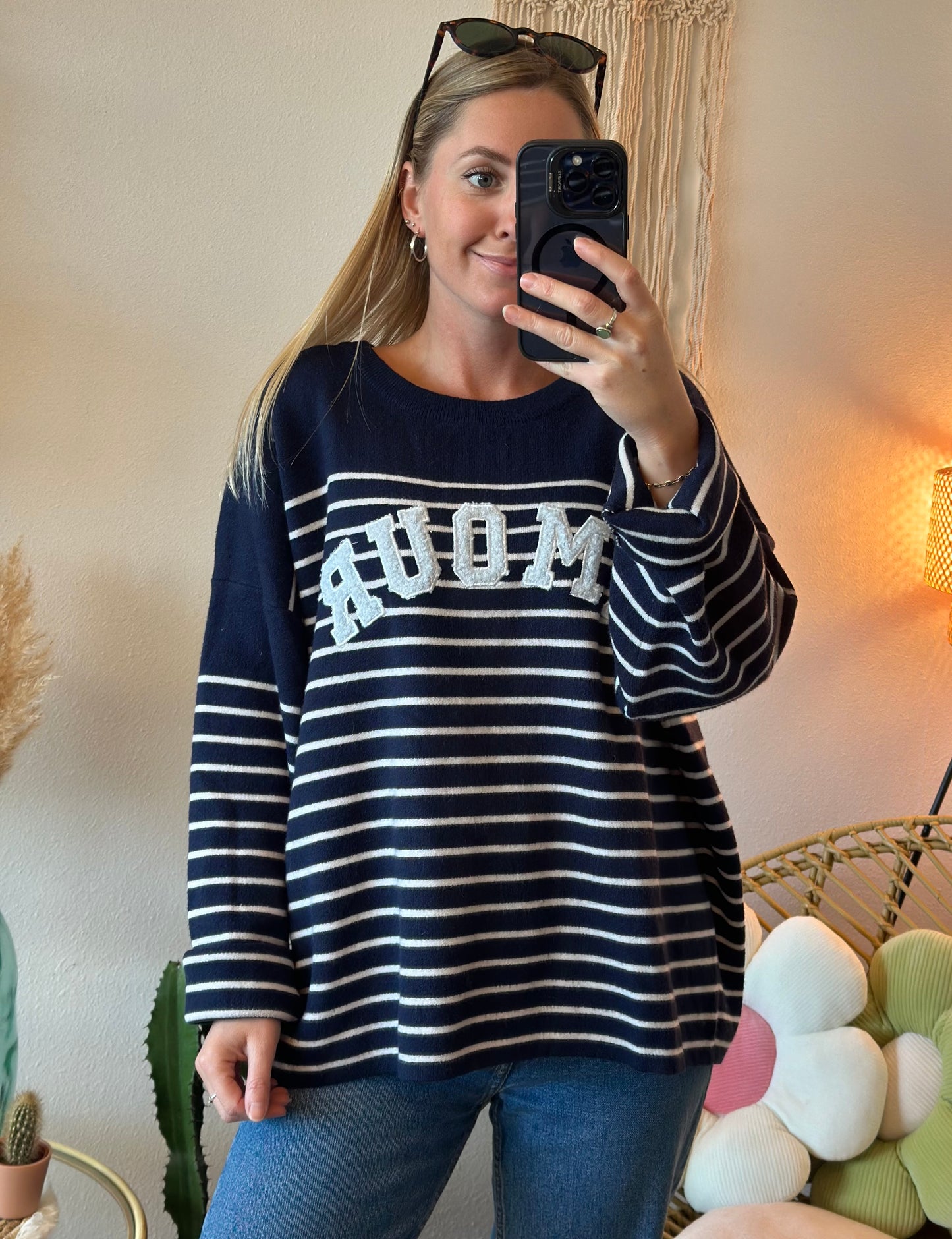 Pull marinière à imprimé "Amour", T.U