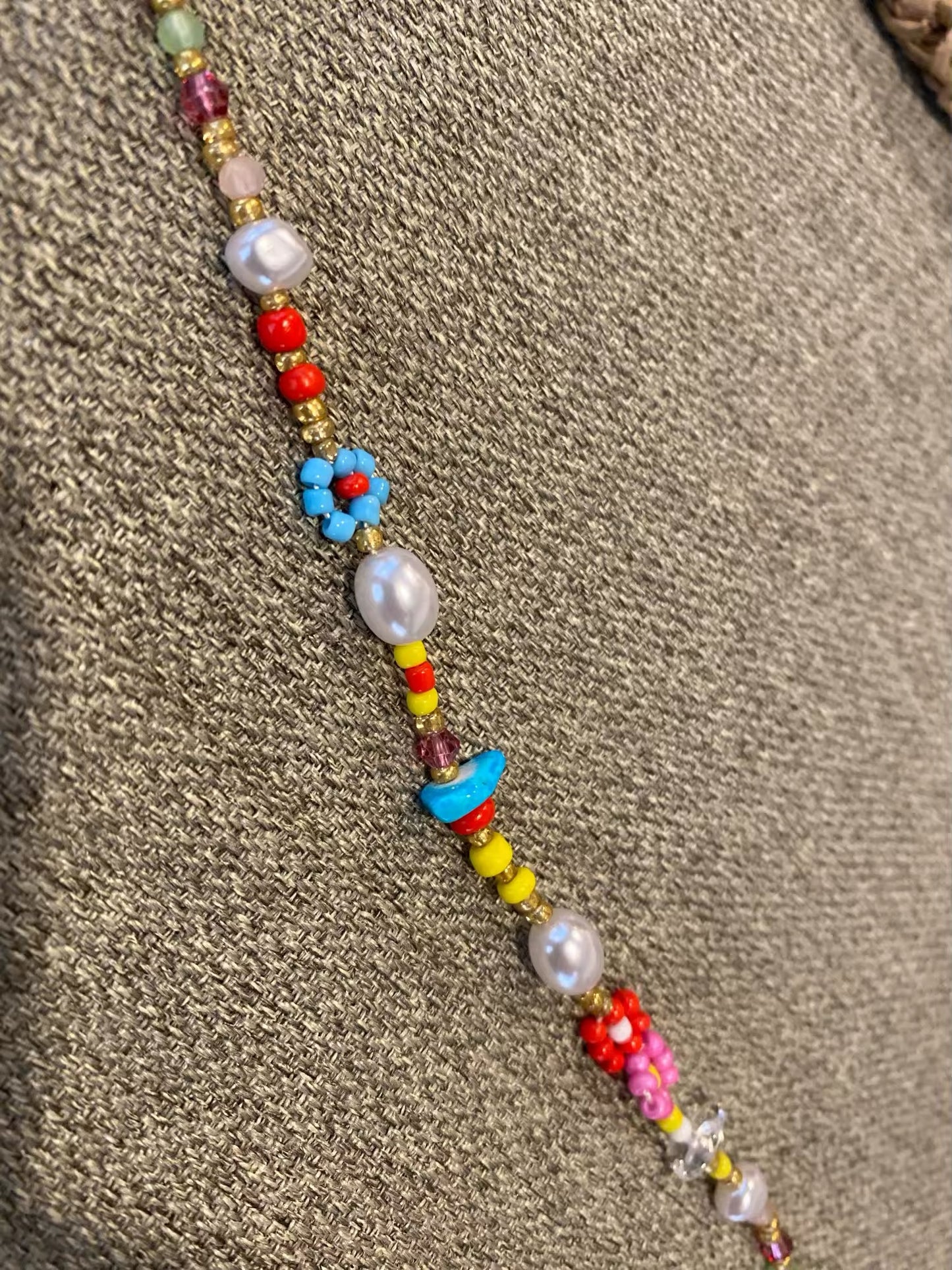 Collier en acier inoxydable avec perles colorées, neuf