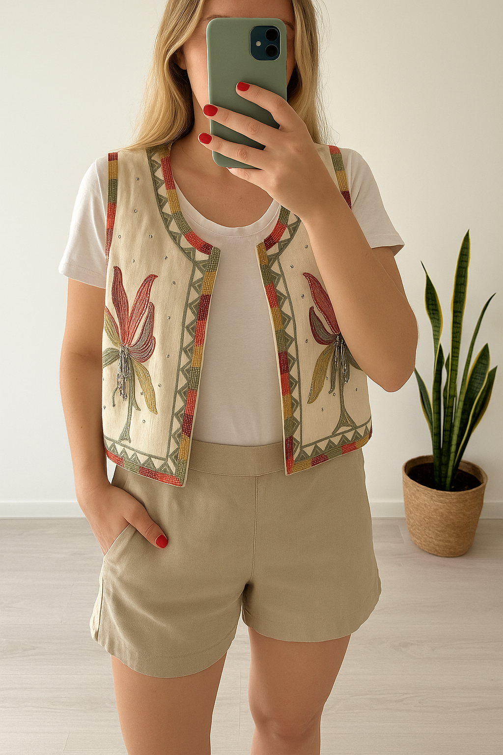 Gilet sans manches brodé fleuri T.36/38