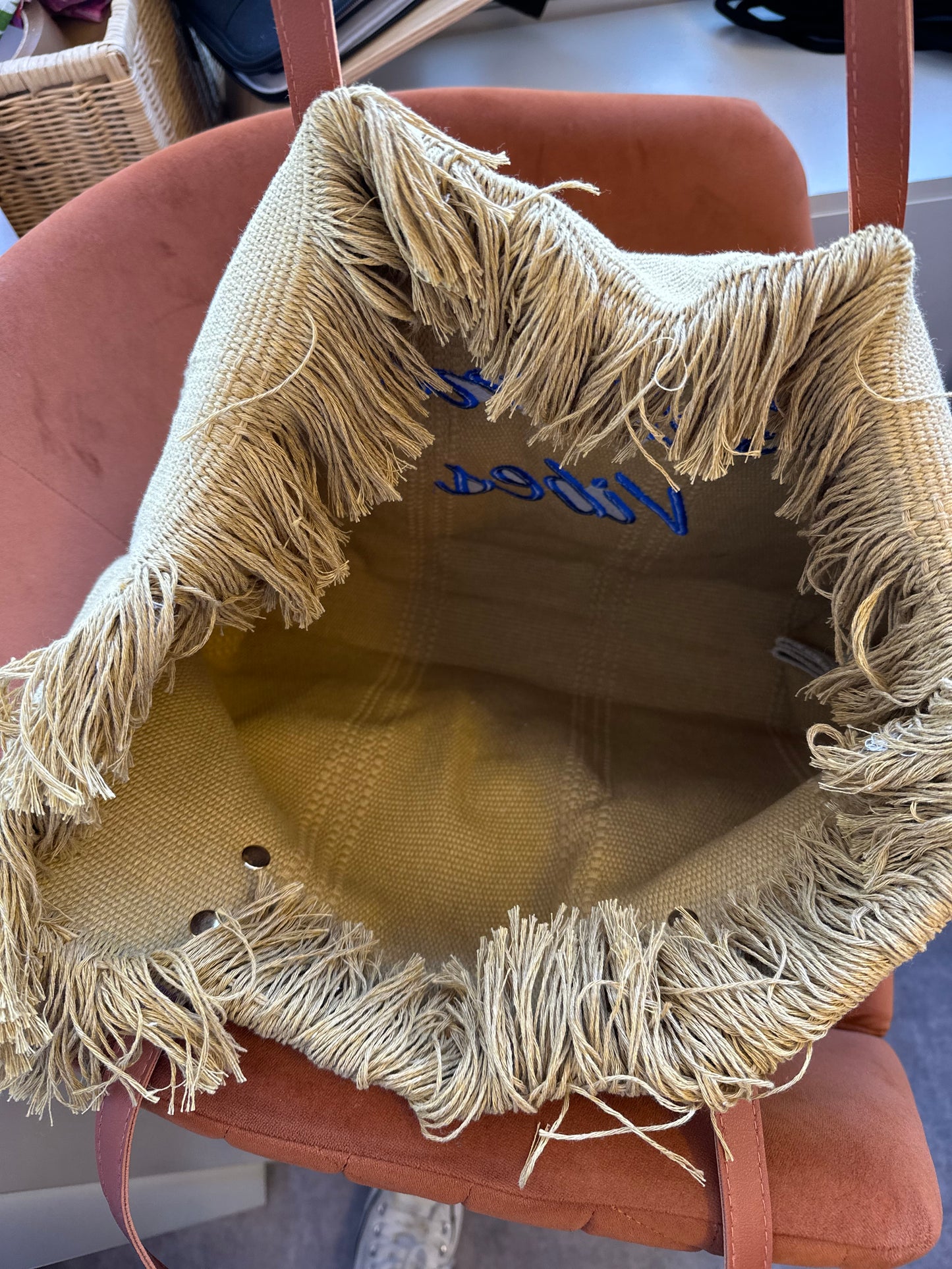 Sac cabas en osier porté épaule, imprimé Summer Vibes