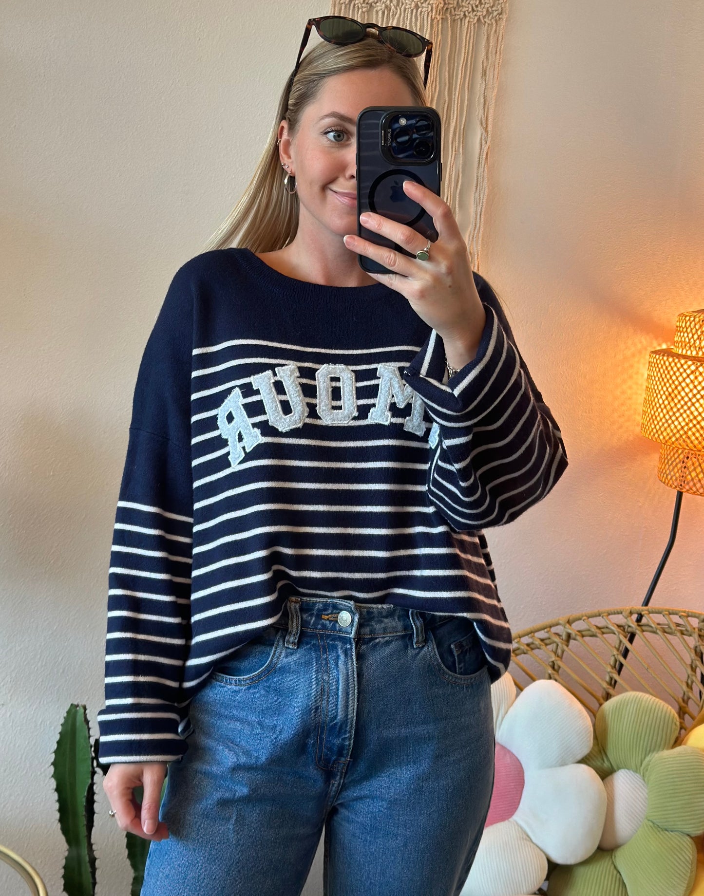 Pull marinière à imprimé "Amour", T.U
