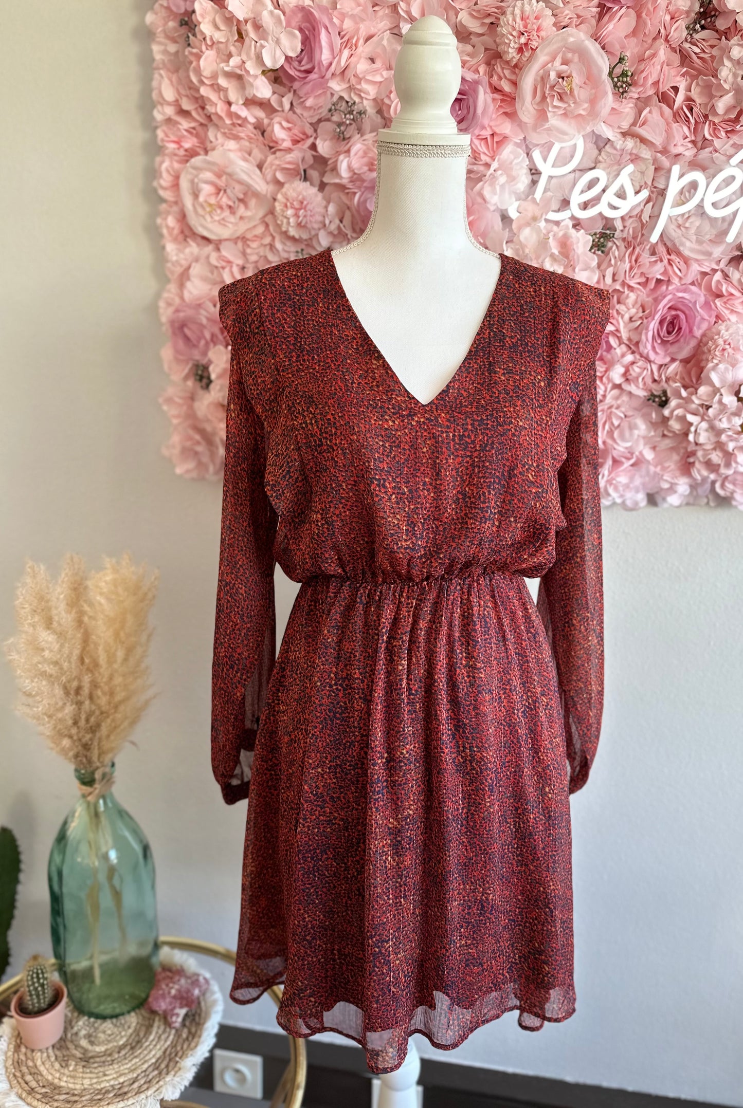 Robe midi modèle “Bouchera” bordeaux à motifs T.38