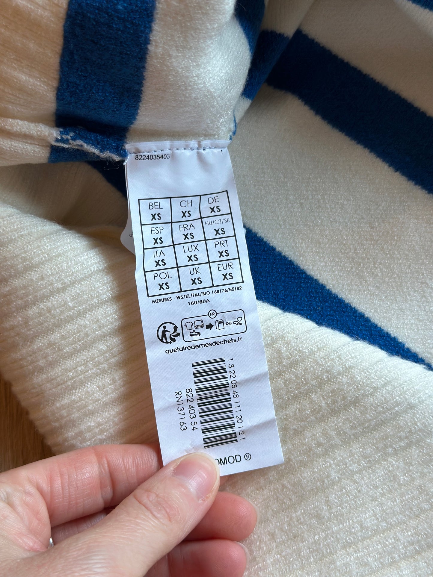 Pull en maille marinière col cheminée avec boutons dorés, neuf, T.34 oversize