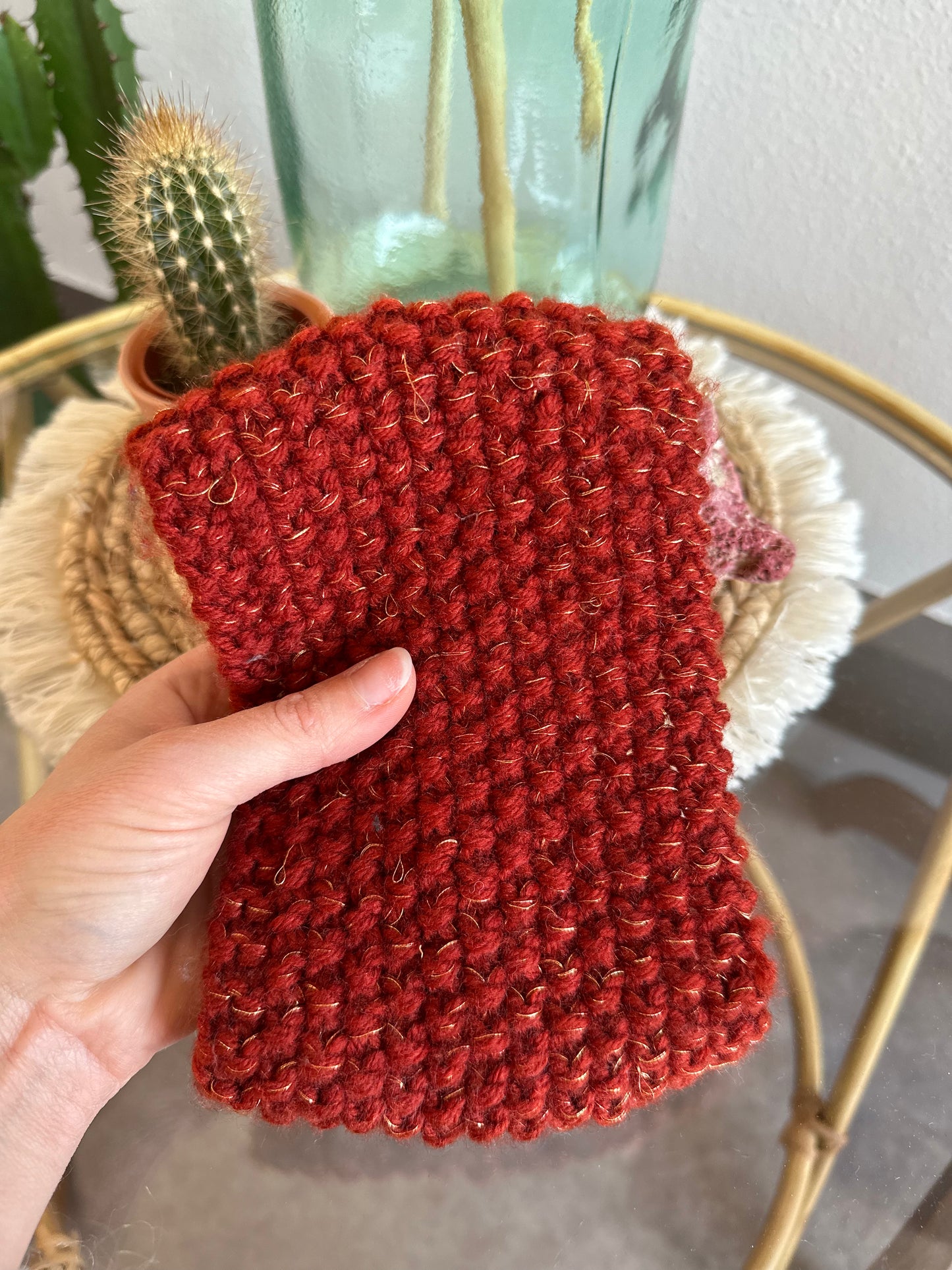 Bandeau bordeaux en maille détails perles T.U