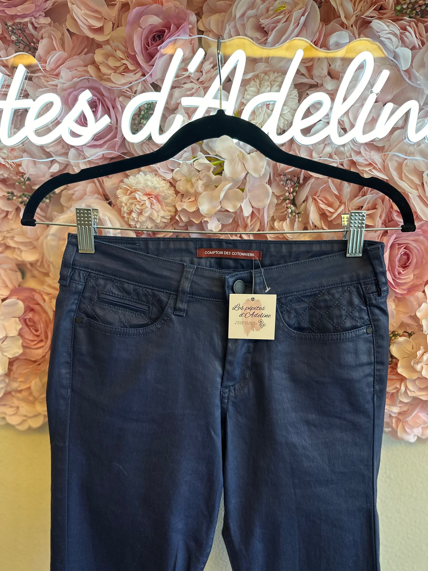 Jean bleu enduit, coupe slim T.34