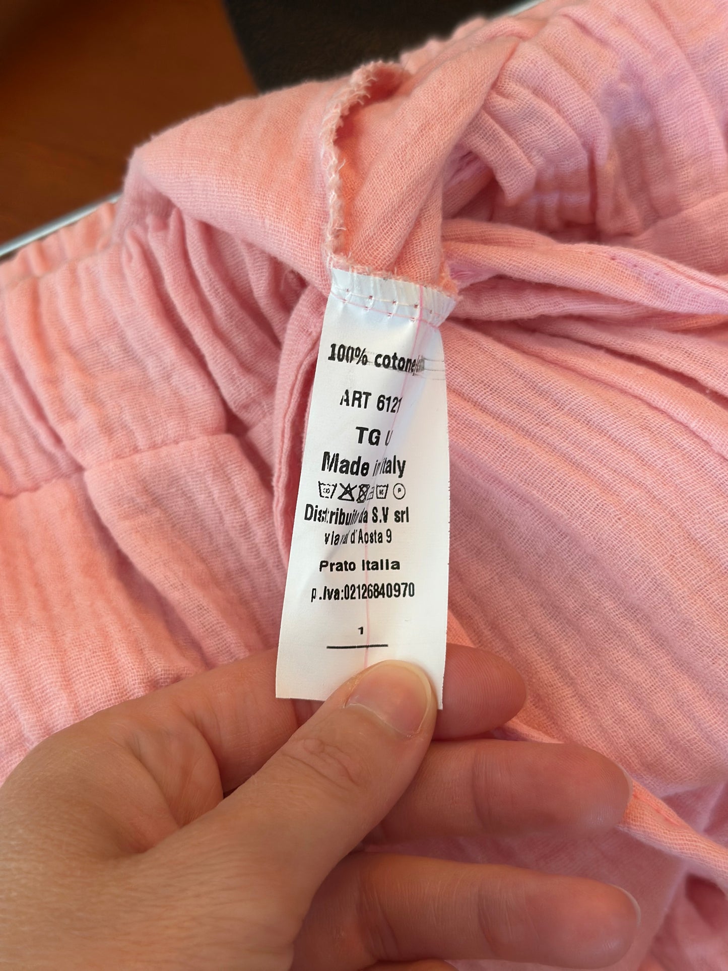 Pantalon rose gaze de coton Made in Italy – Broderie arc-en-ciel T.U 36 à 44