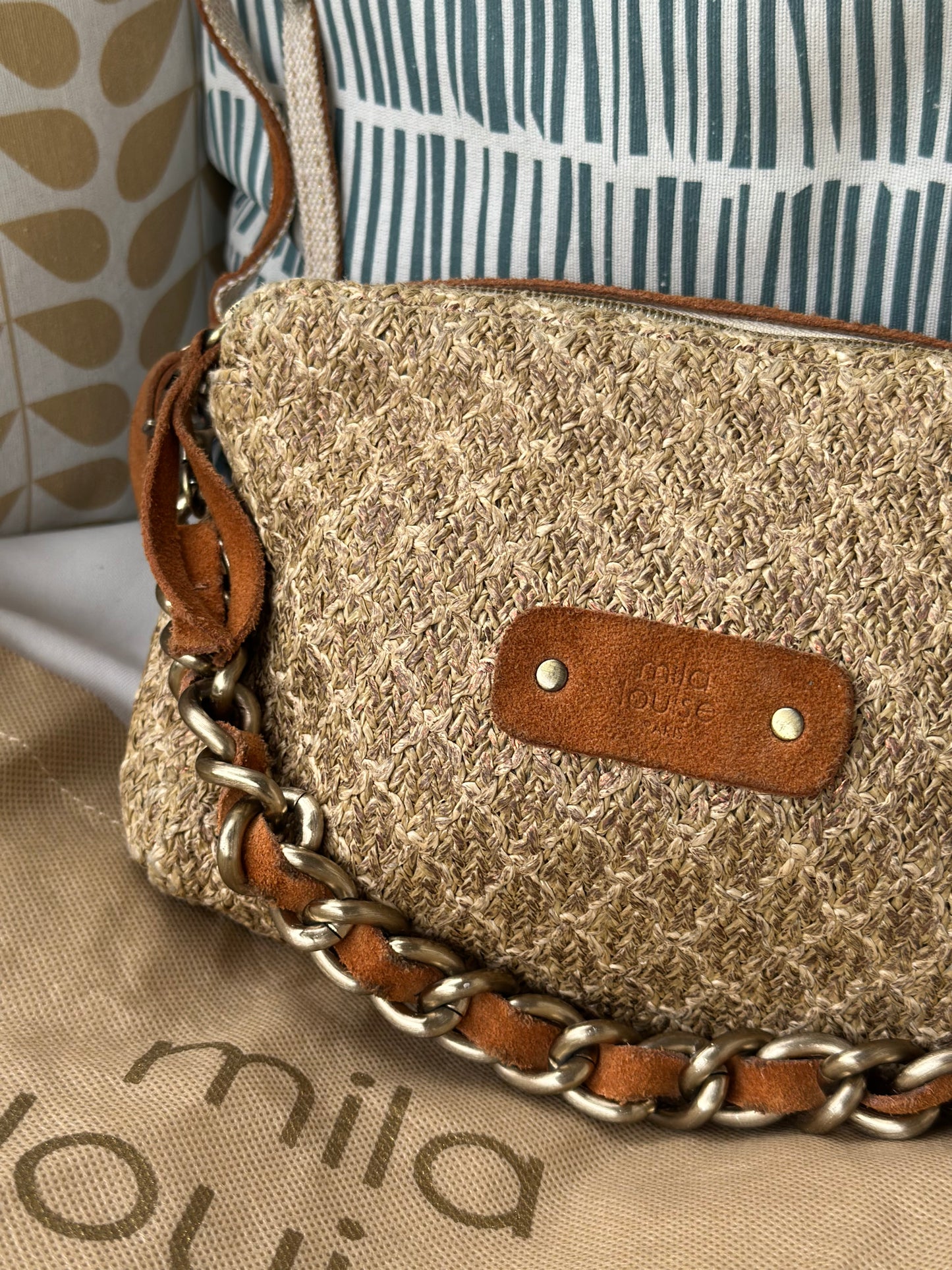 Sac en cuir beige modèle “Mama” avec double bandoulière