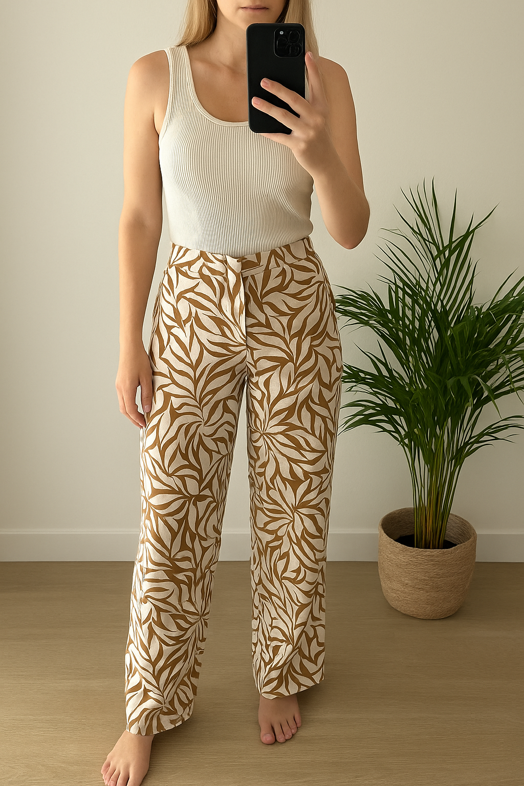 Pantalon palazzo imprimé tropical T.36