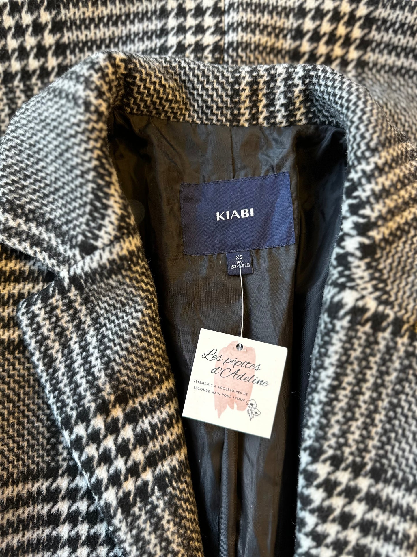 Manteau long à motif pied-de-poule lainé T.34