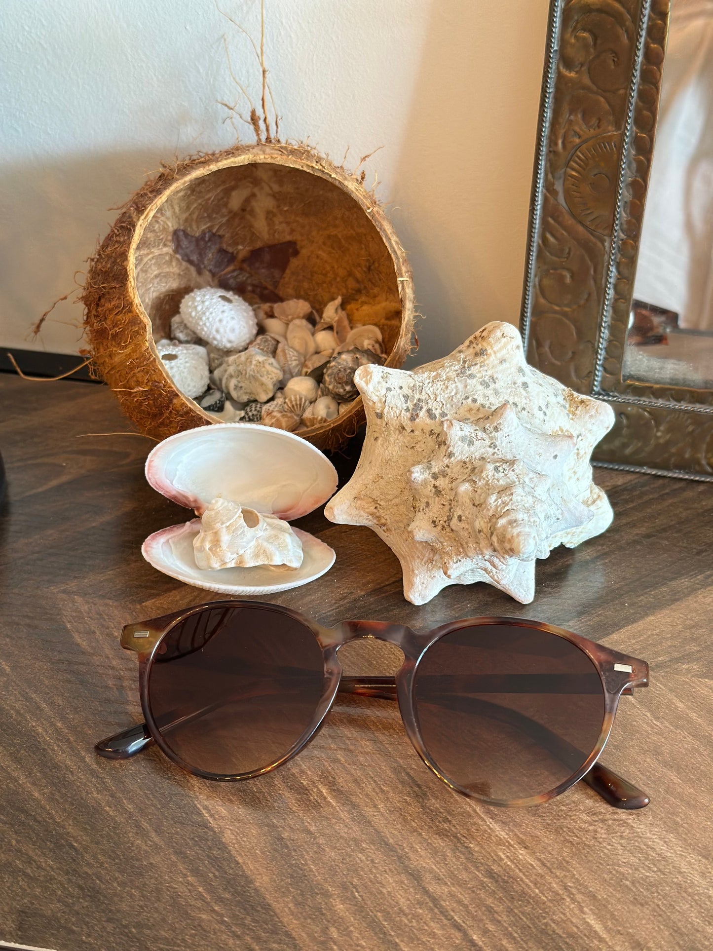 Lunettes de soleil unisexe – monture écaille brun protection UV