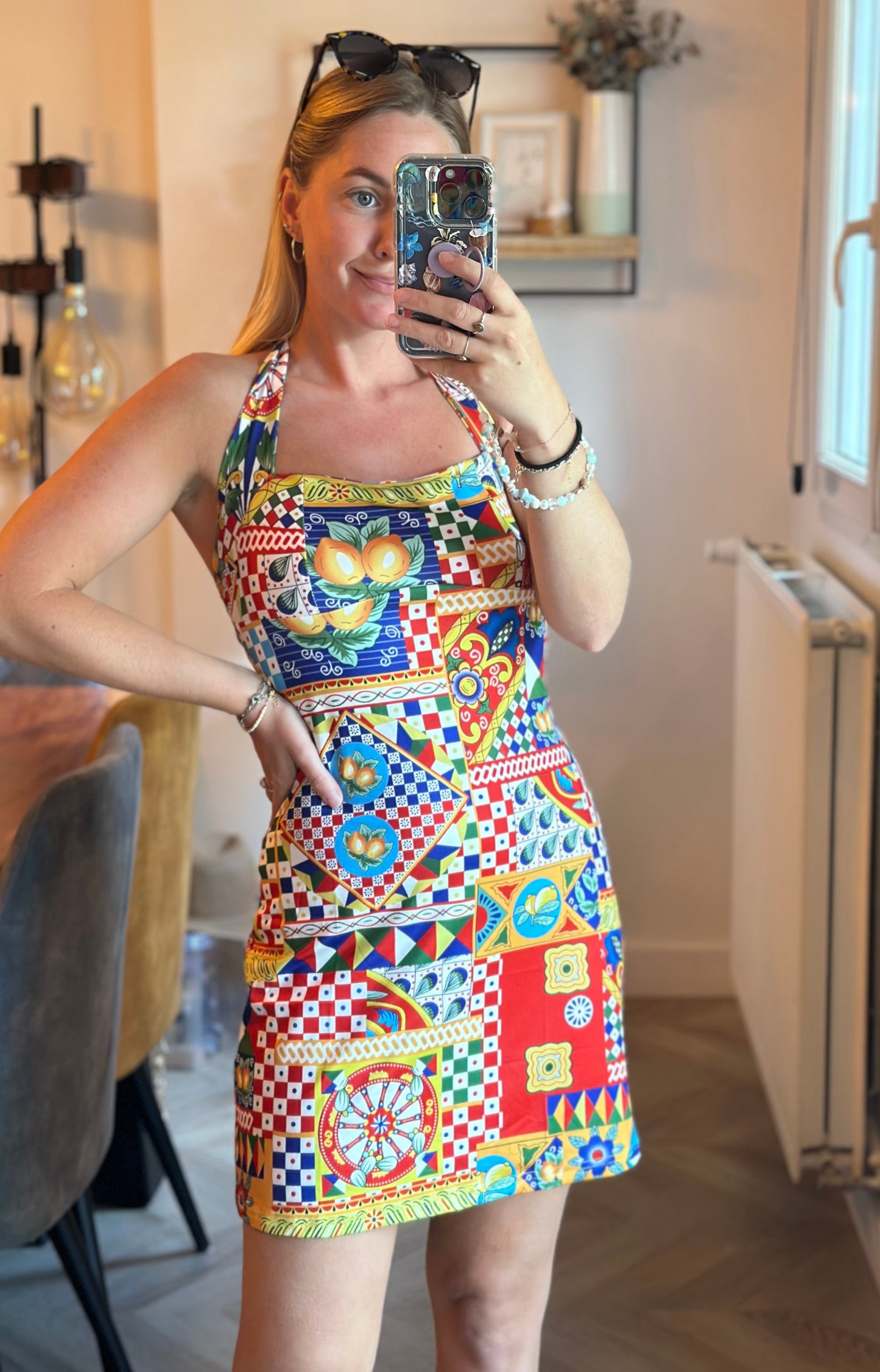 Robe courte dos nu imprimé coloré citron – Style Italie T.36