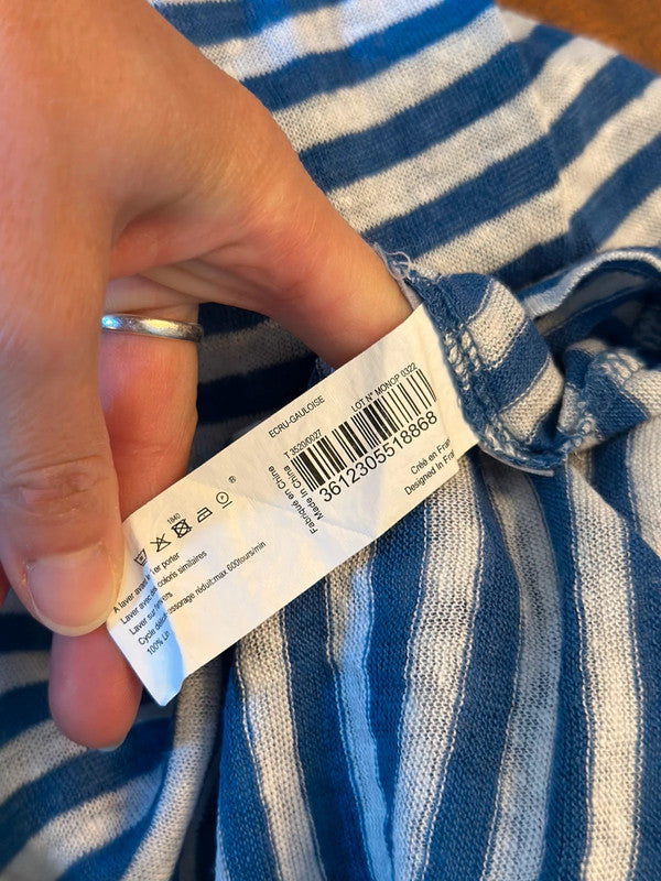 T-shirt rayé bleu et blanc – 100 % lin T.42