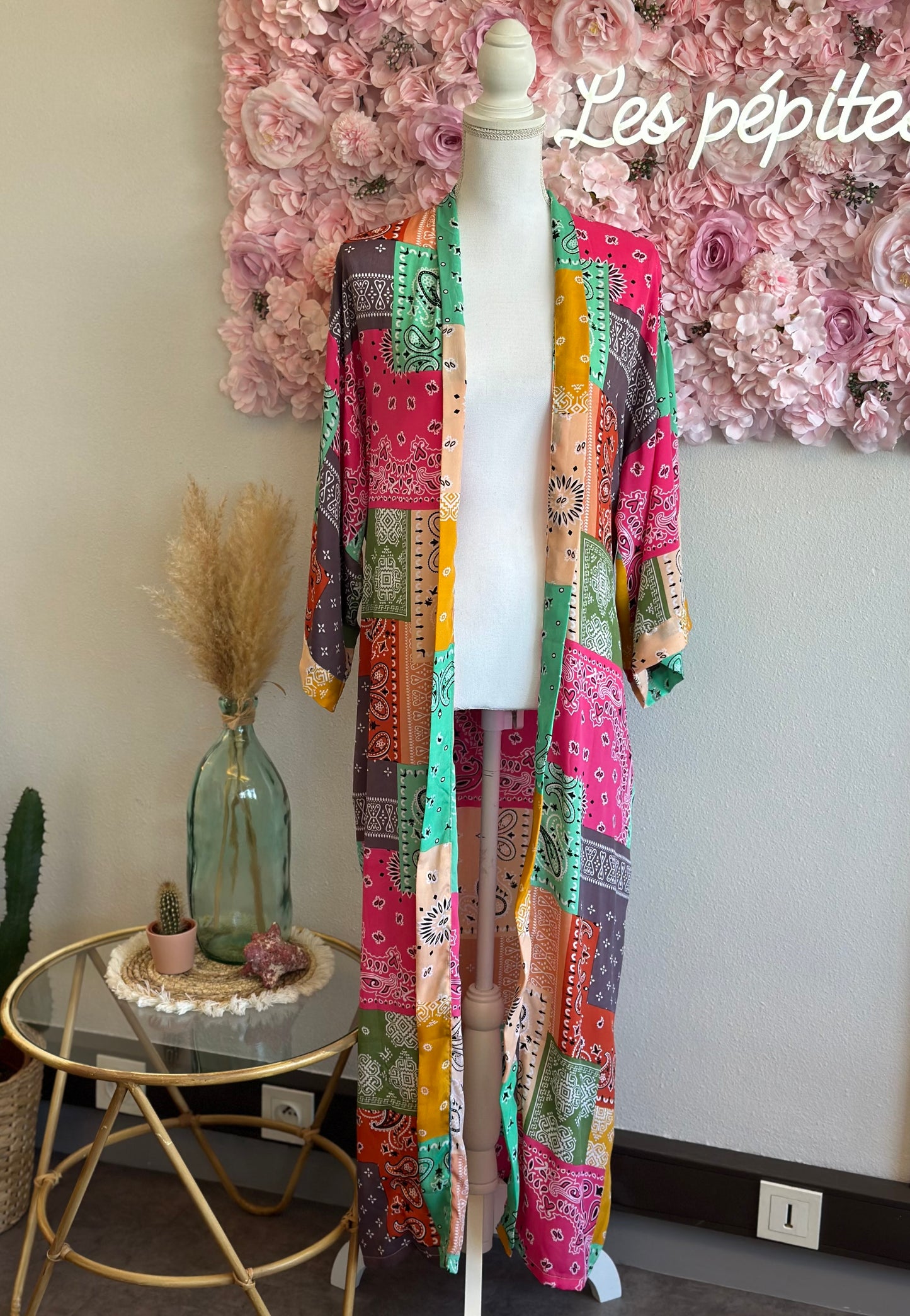 Kimono long à motifs bandana colorés T.U