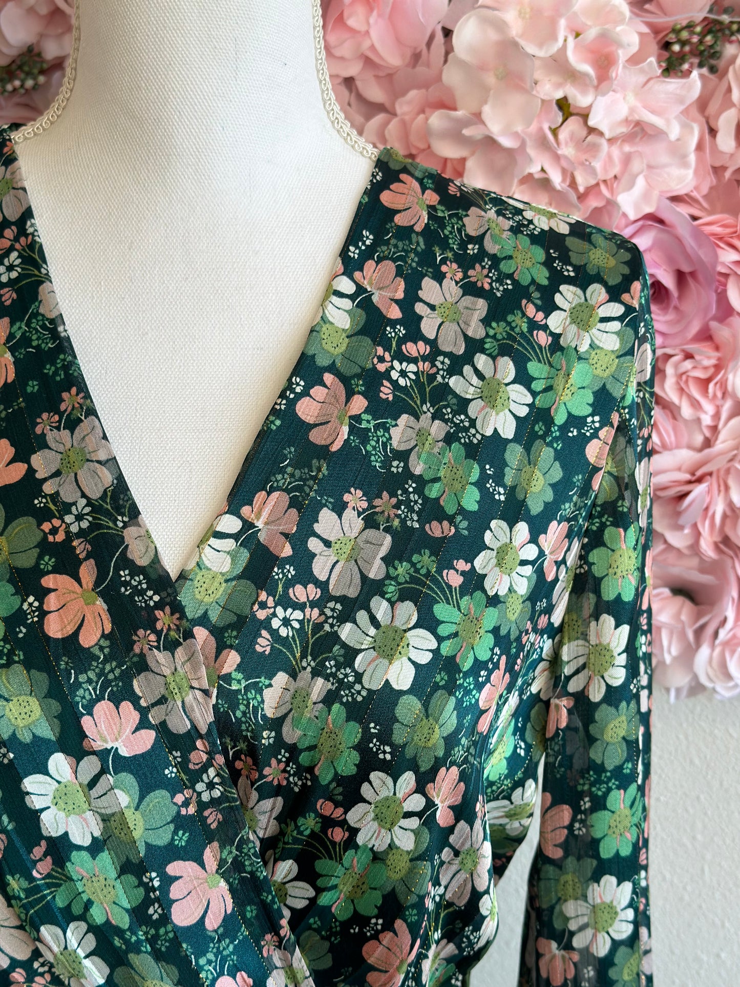 Robe midi verte à imprimé floral, T.36