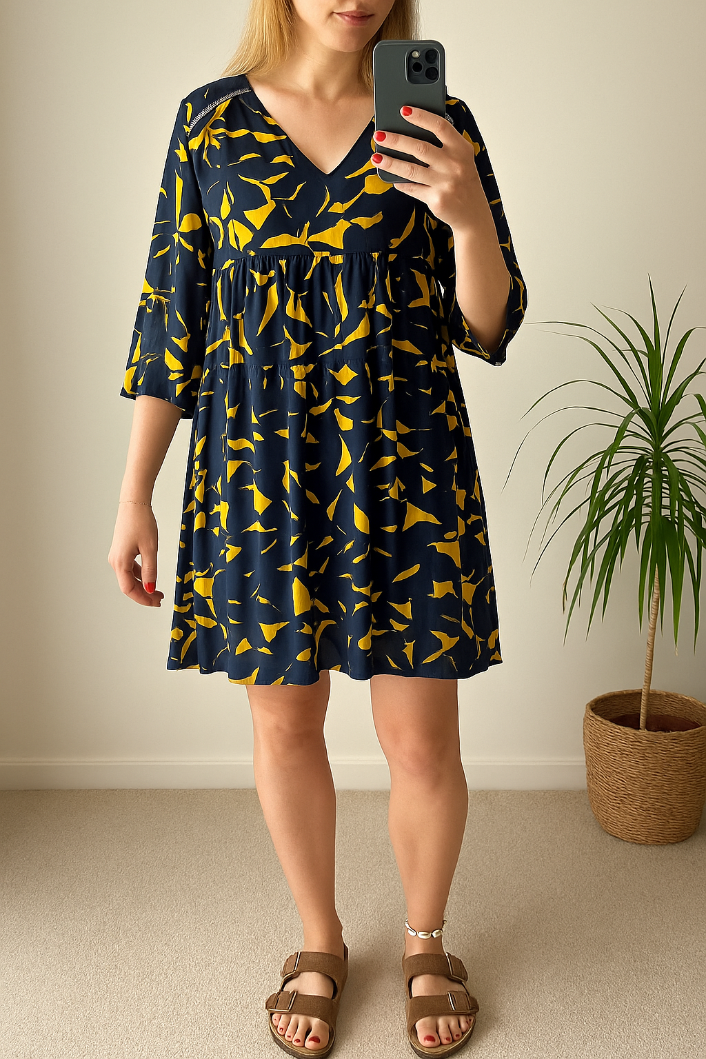 Robe imprimé jaune marine modèle Anouk T.38