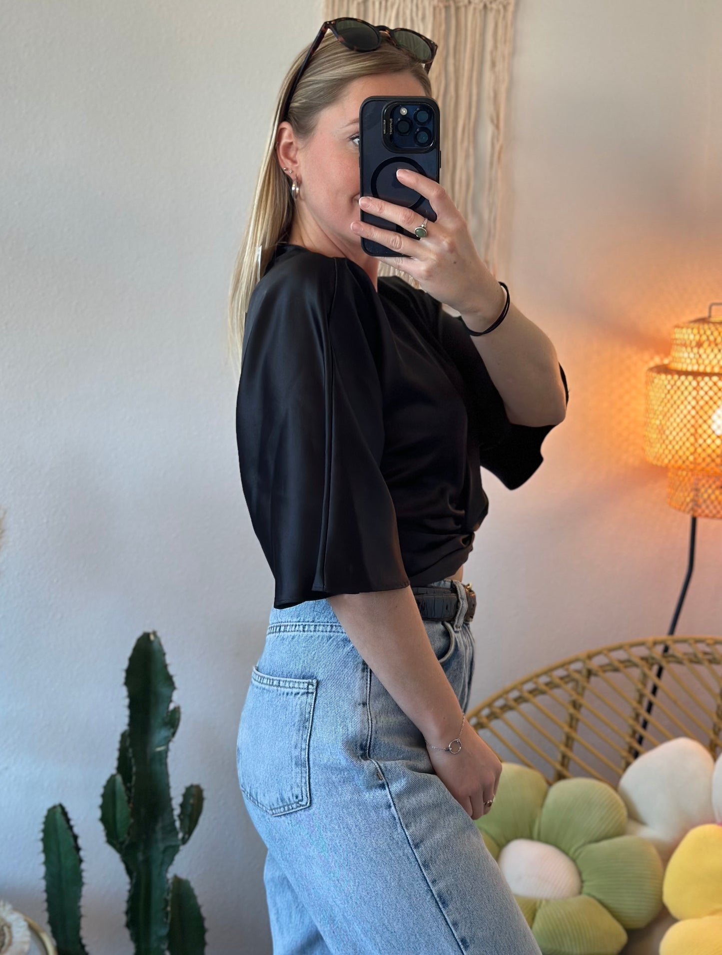 Top noir effet satin, taille XS - Zara
