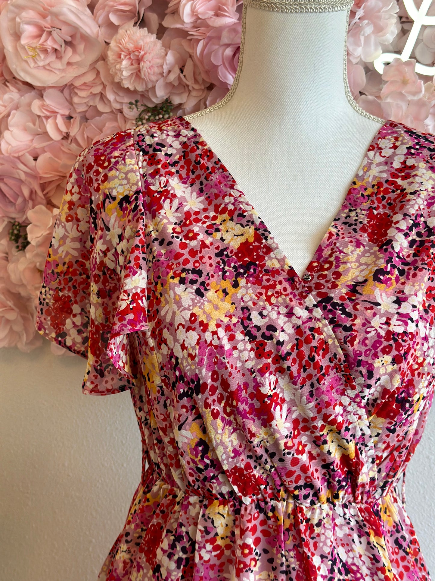 Robe midi rose lilas motifs fleuris T.36
