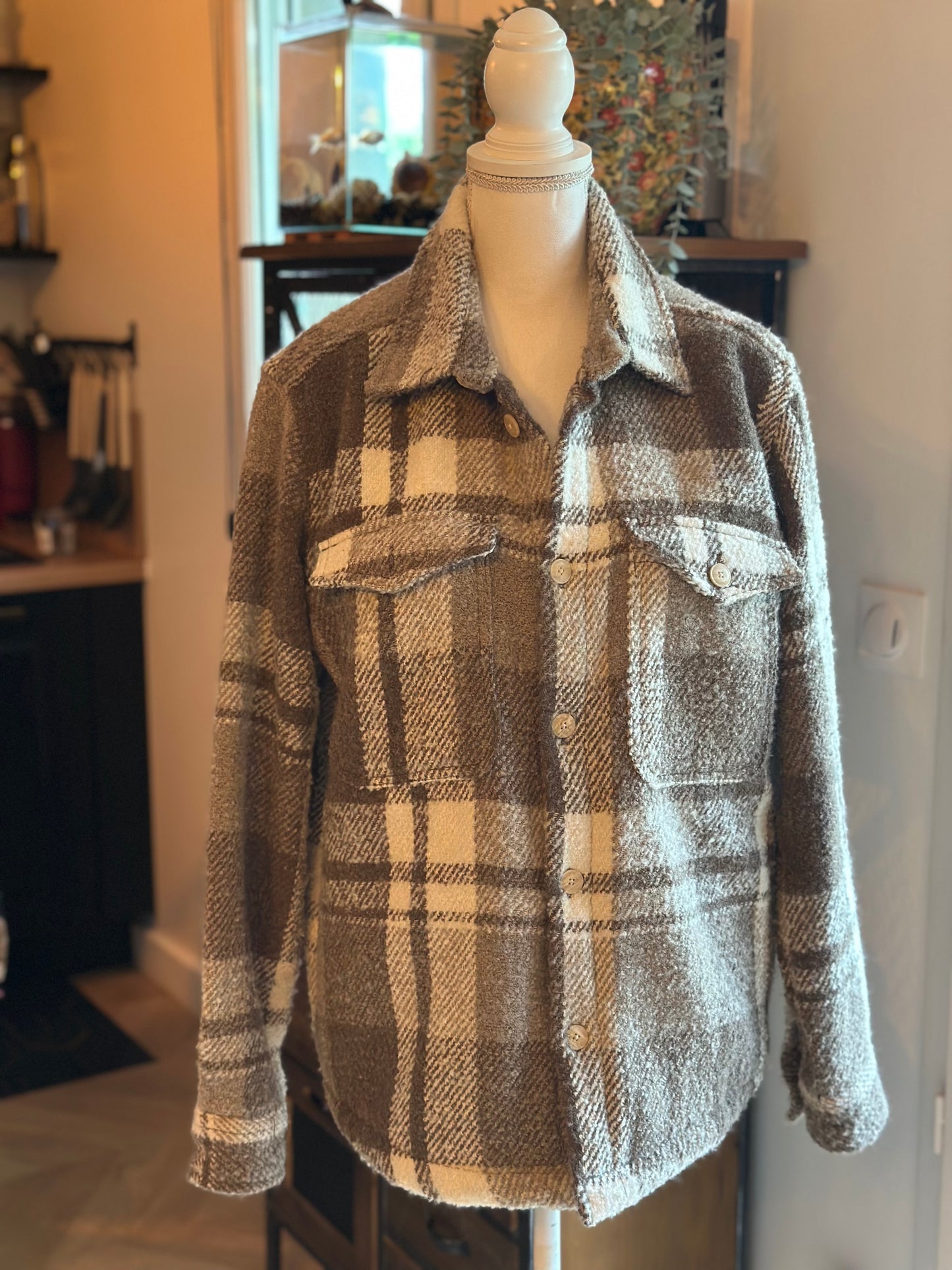 Veste surchemise à carreaux marron T.38