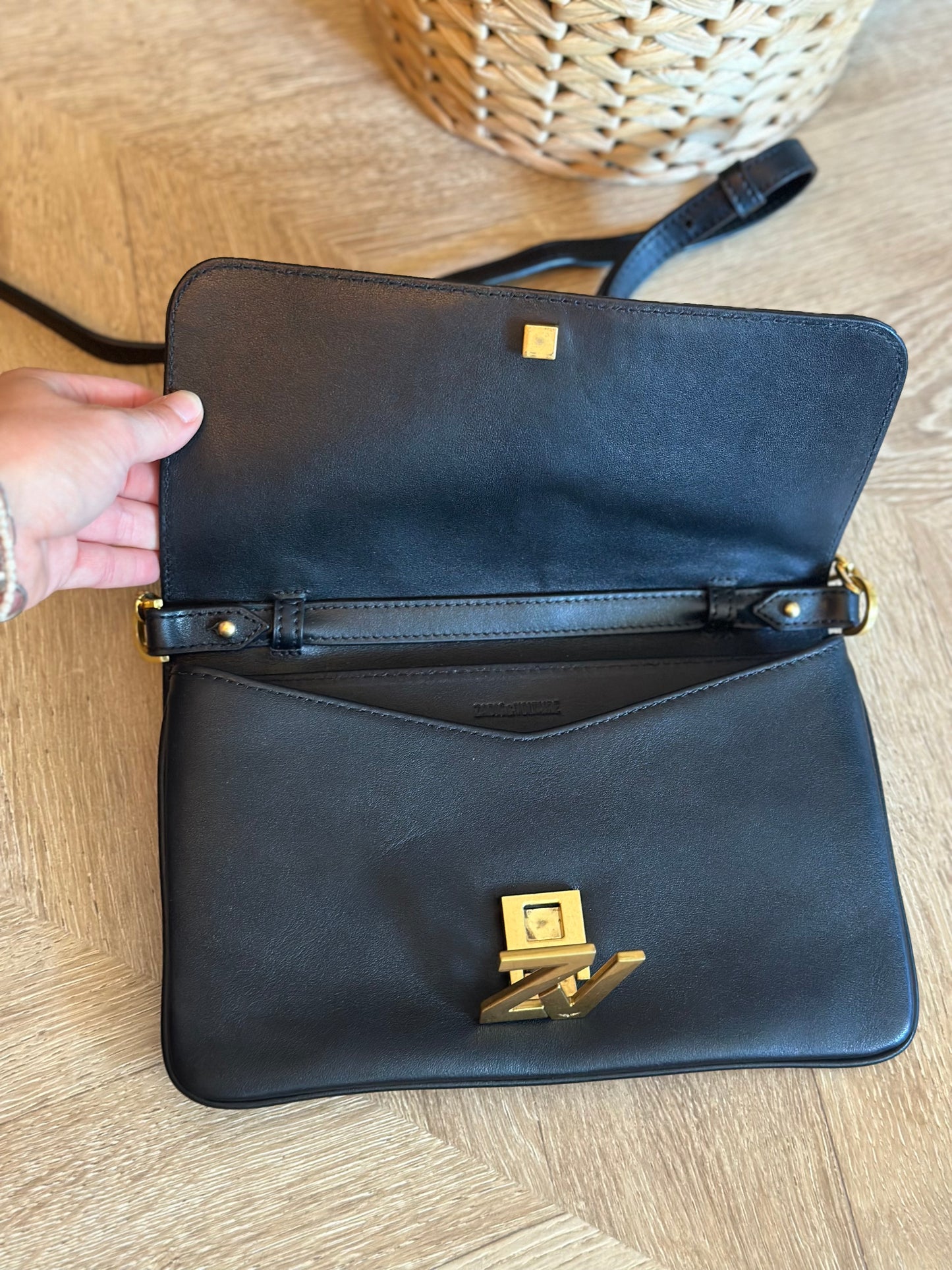 Sac à rabat cuir noir ZV Initiale