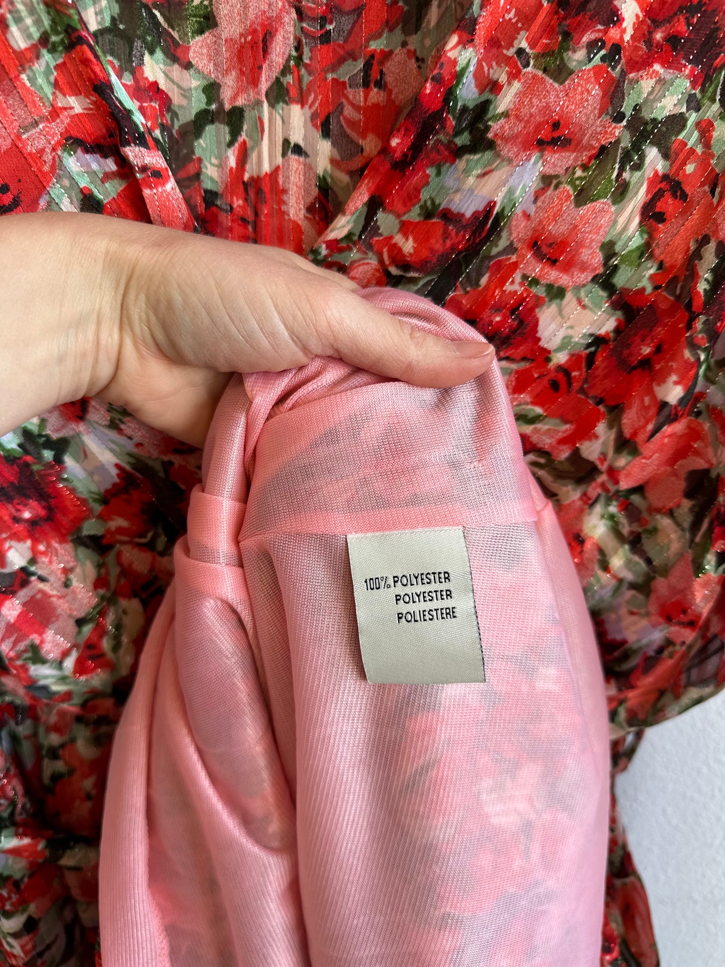 Robe longue motifs fleuris rouge corail T.38