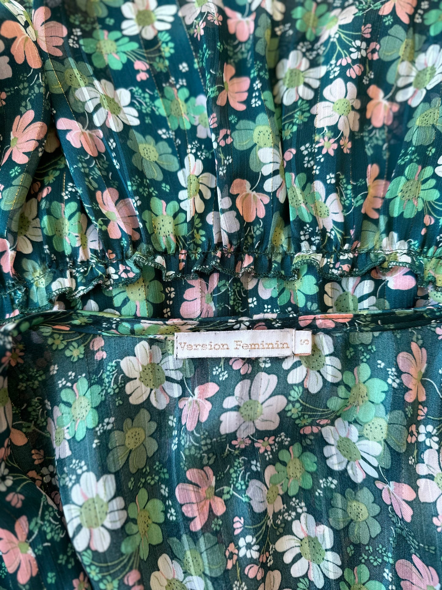 Robe midi verte à imprimé floral, T.36