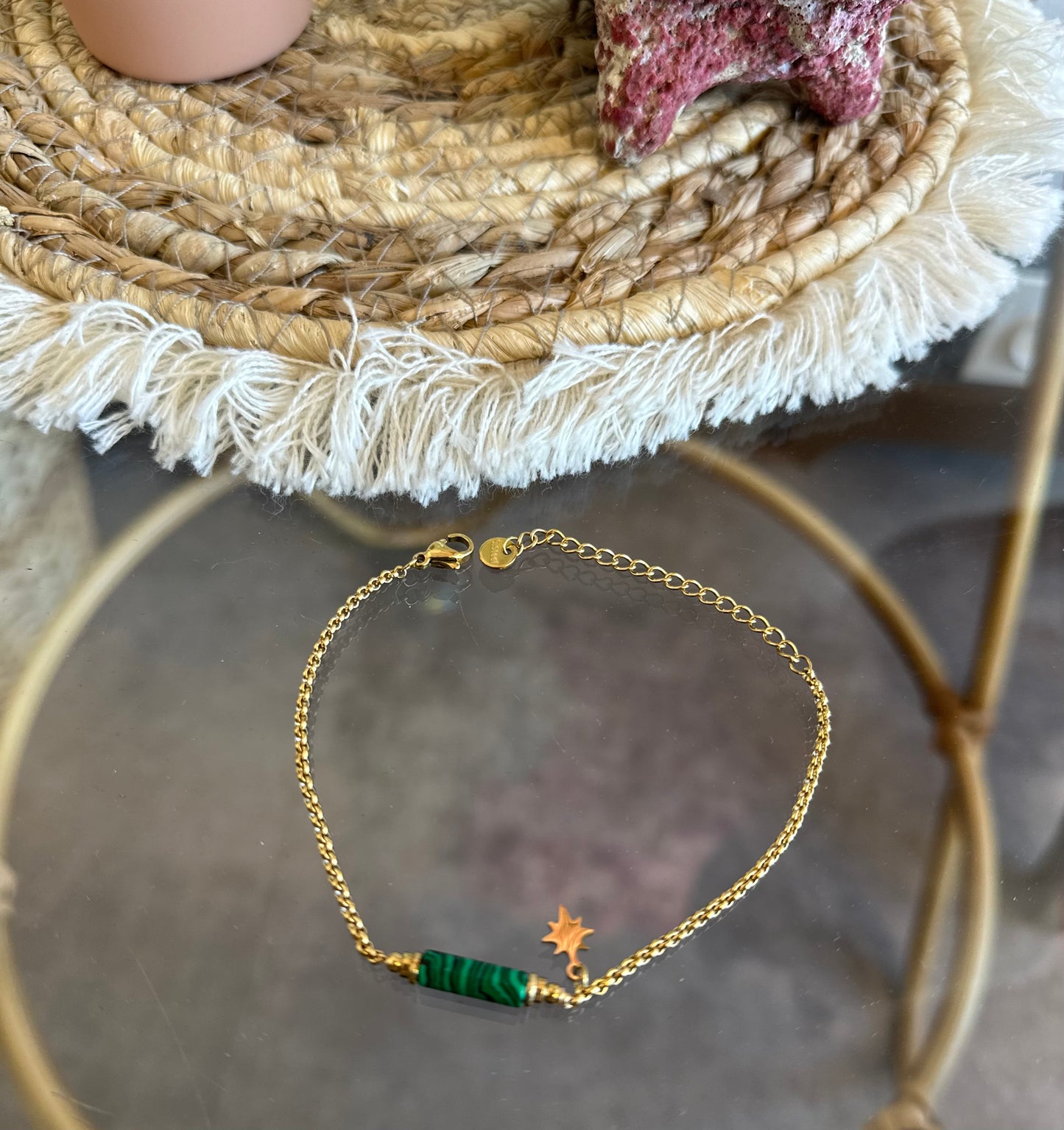 Bracelet doré pendentif en pierre naturelle acier inoxydable neuf