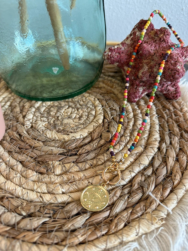Collier avec perles en howlite multicolore acier inoxydable