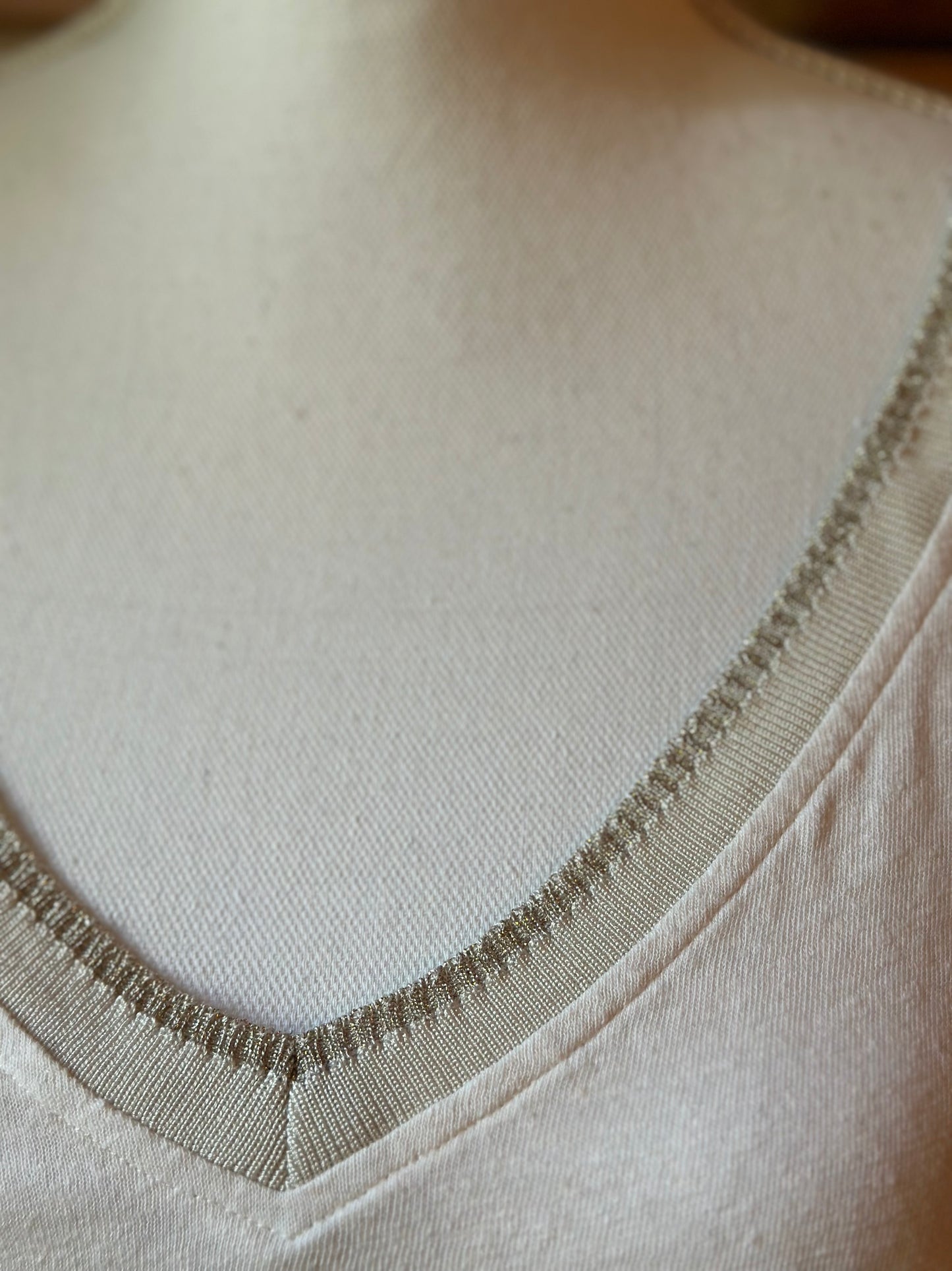 T-shirt en lin blanc, Liseré argenté T.40