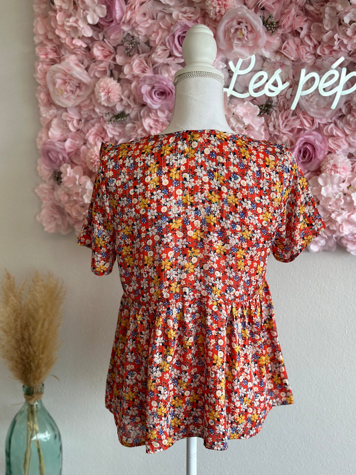 Blouse d'été à coupe fluide motifs fleuris colorés, T.36/38
