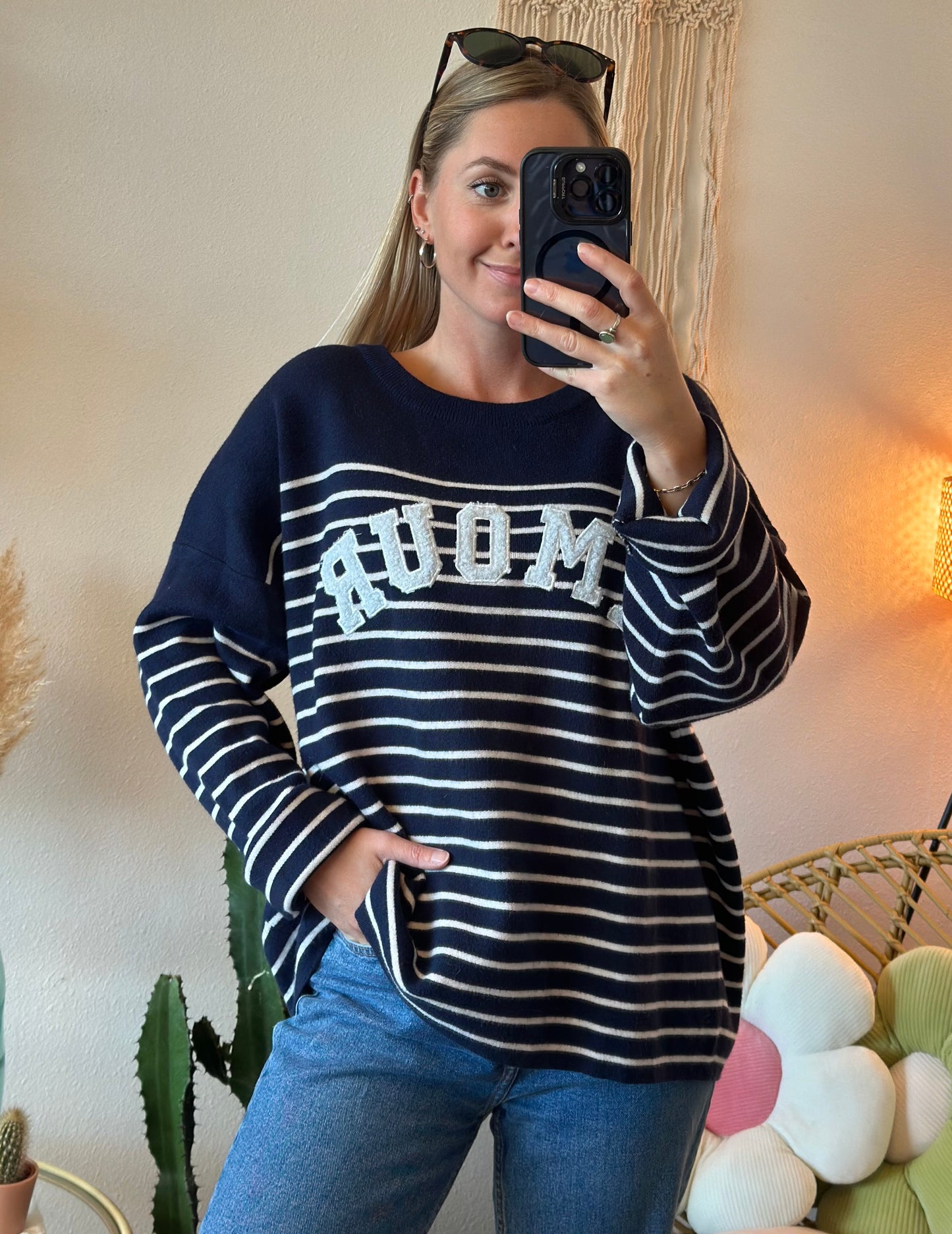 Pull marinière à imprimé "Amour", T.U